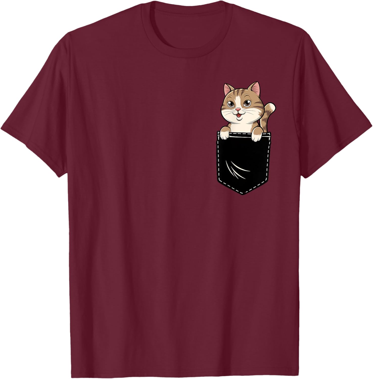 Cute Funny Cat Pocket T-Shirt for Men and Women - Adorable Animal Design - 2