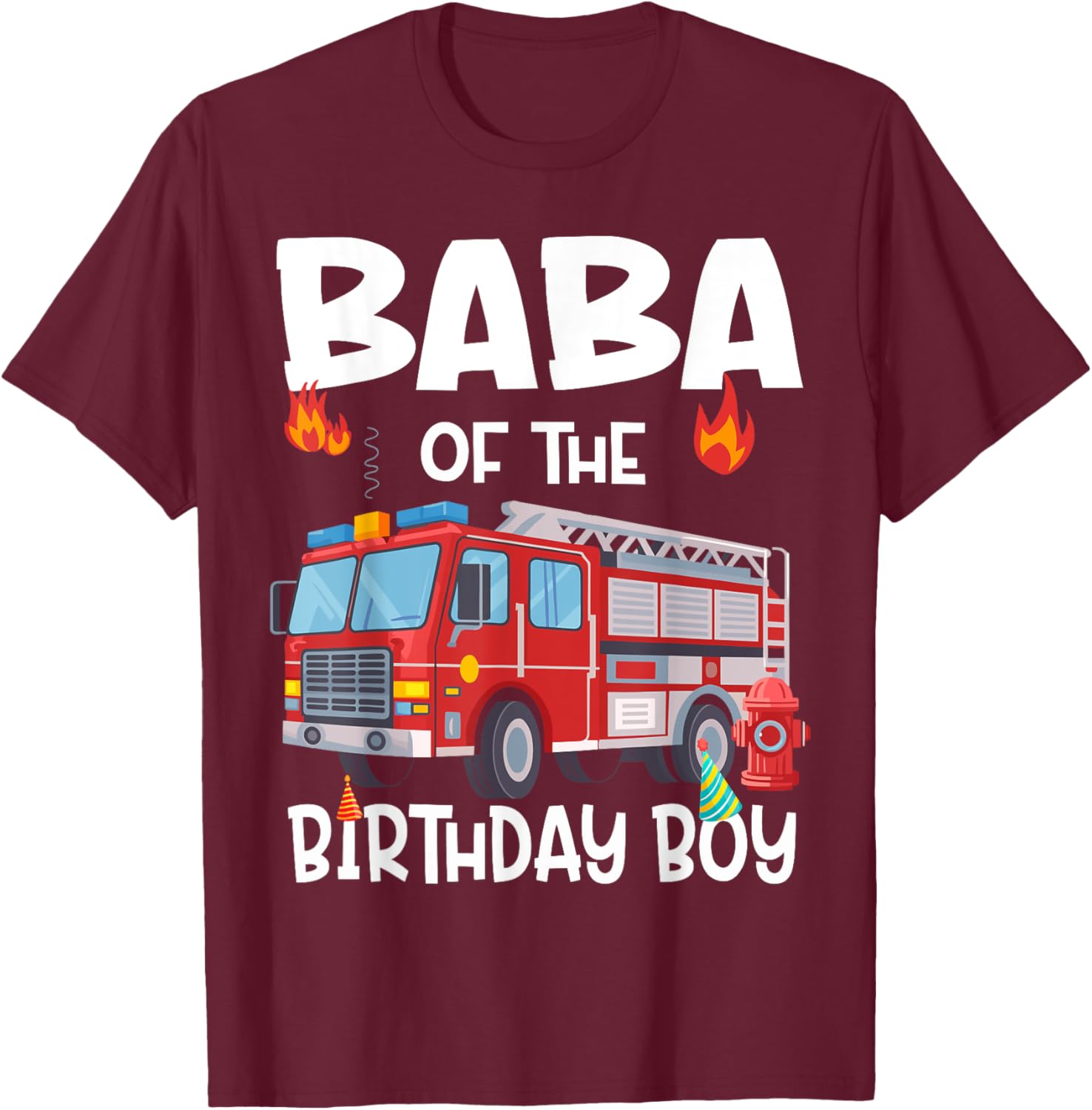 Funny Baba of the Birthday Boy Fire Truck Dad T-Shirt for Celebrations - 6