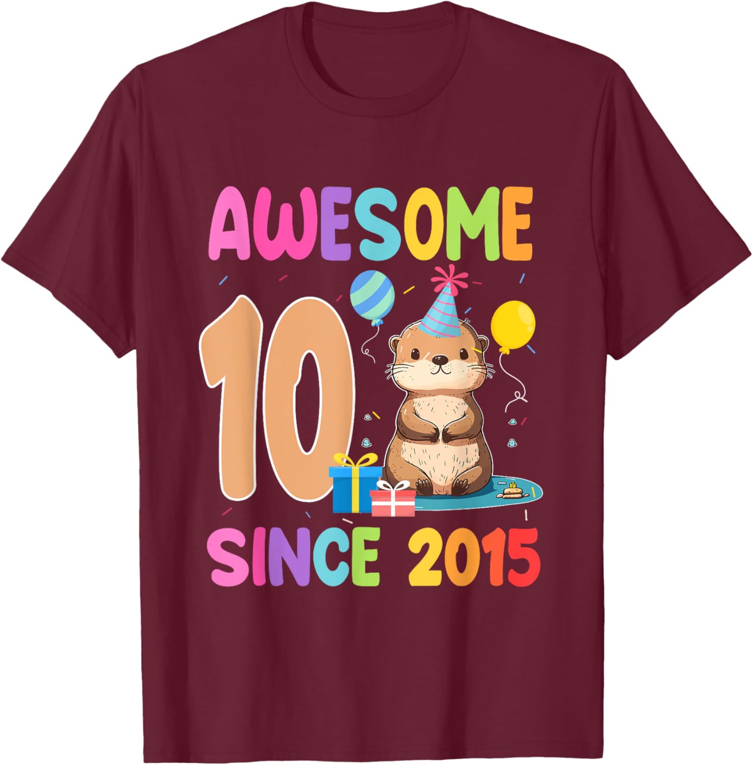 Cute Otter T-Shirt for 10th Birthday Celebration – Awesome Since 2015 - 5