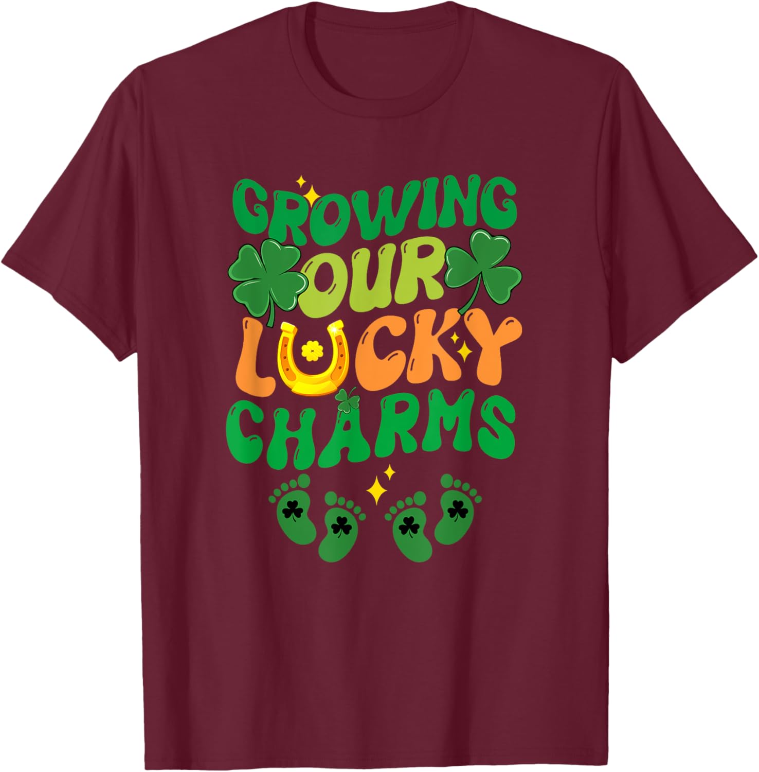 St Patrick's Day Pregnancy T-Shirt for Twin Moms with Lucky Charms Design - 6