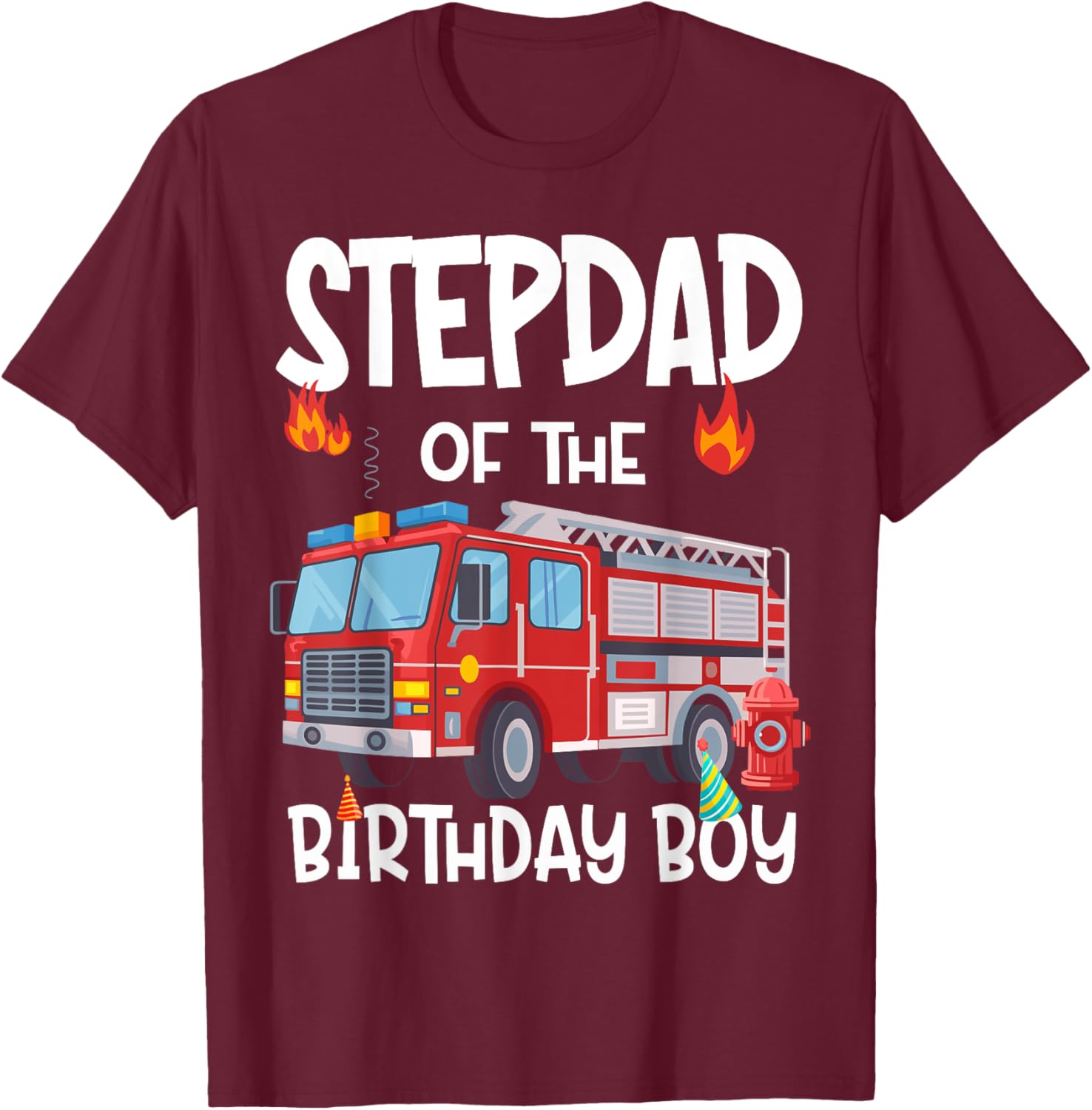 Stepdad of the Birthday Boy Fire Truck T-Shirt for Firefighter Dads - 11