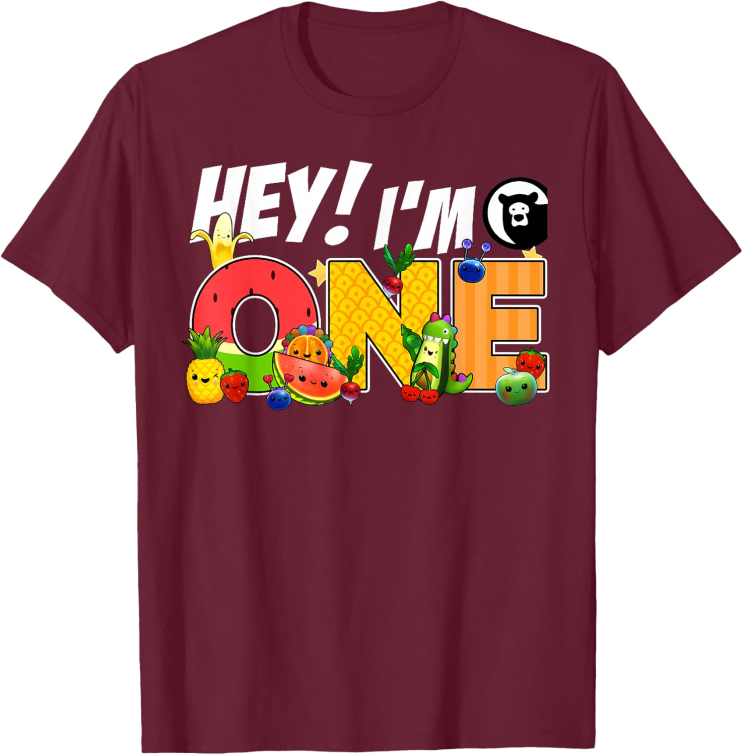Funny Hey I'm One Birthday Boy T-Shirt for Kids with Cute Fruit Design - 1