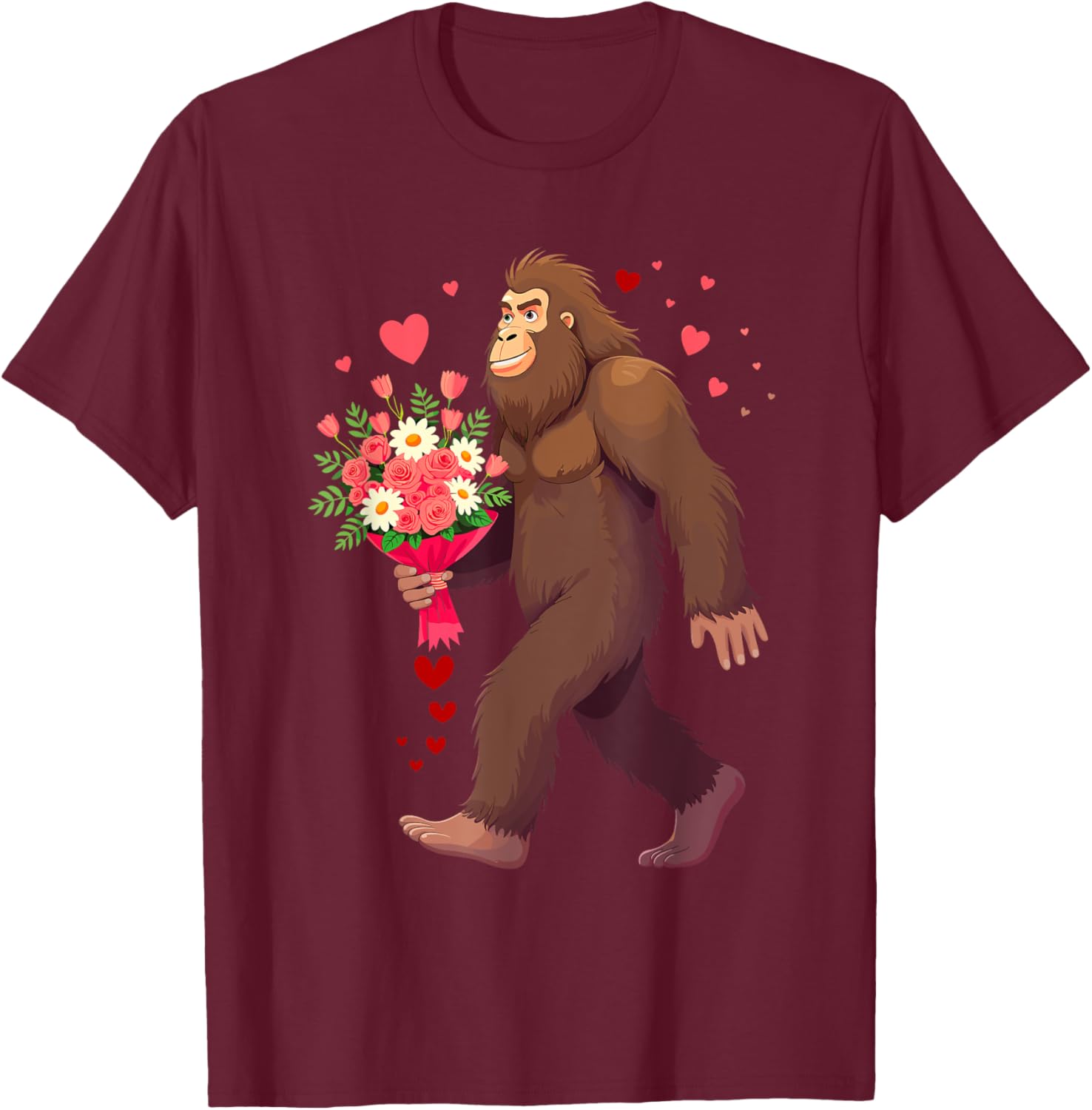 Bigfoot Heart Bouquet T-Shirt for Sasquatch Lovers on Valentine's Day - 9