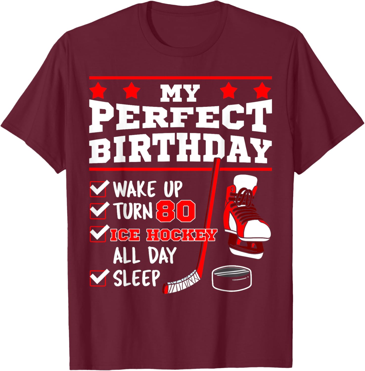 Ice Hockey 80th Birthday Party Puck T-Shirt for Sports Fans - 2