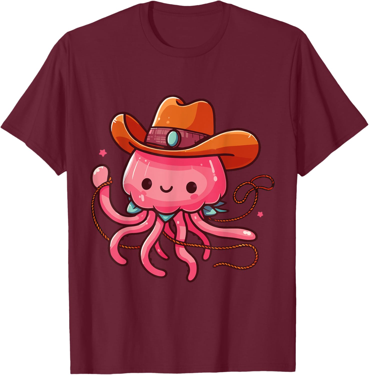 Western Rodeo Cowboy Hat and Jellyfish Texas Animals T-Shirt for Men - 13