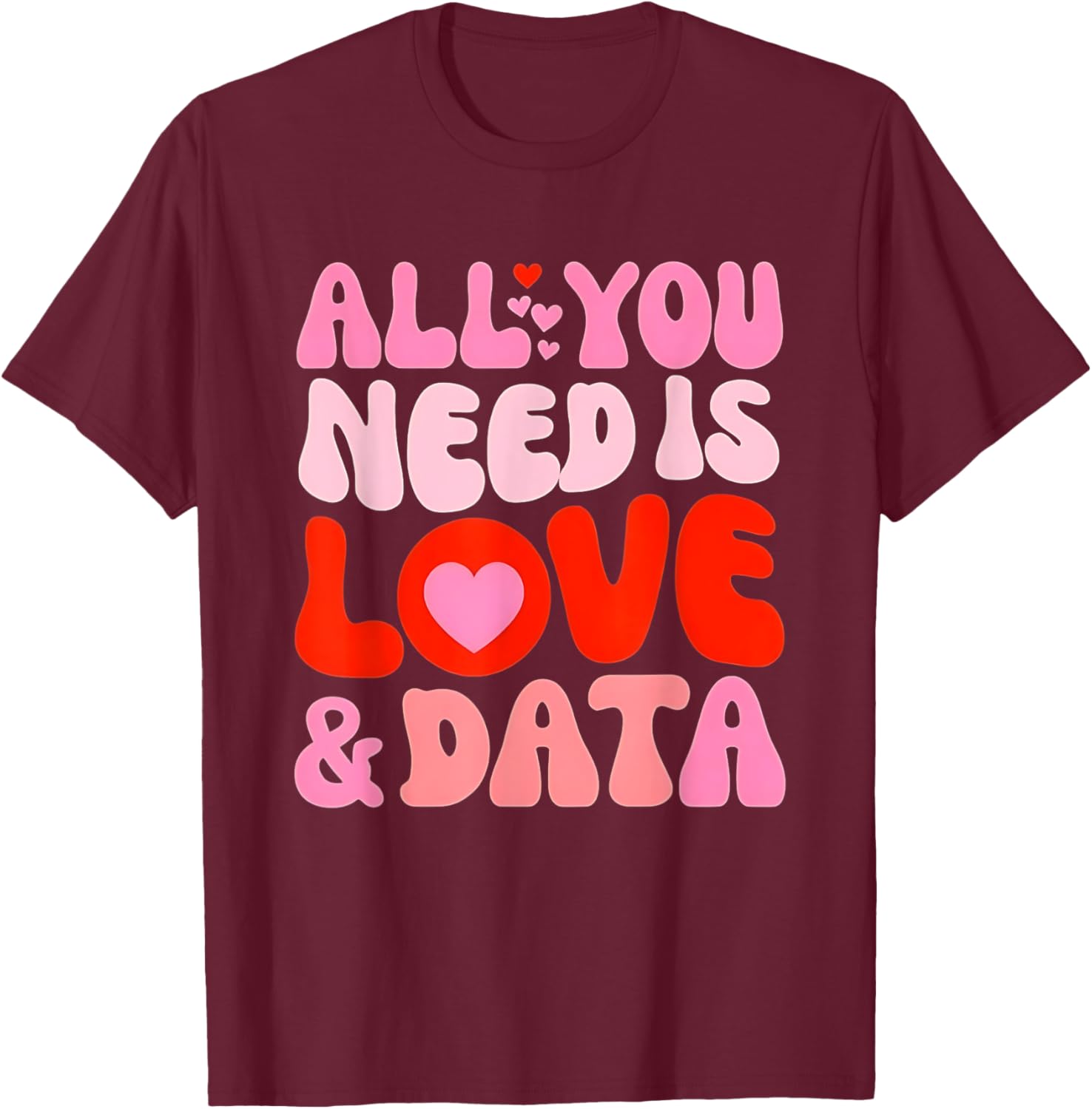 Retro Love and Data Teacher Valentine's Day T-Shirt for Educators - 1