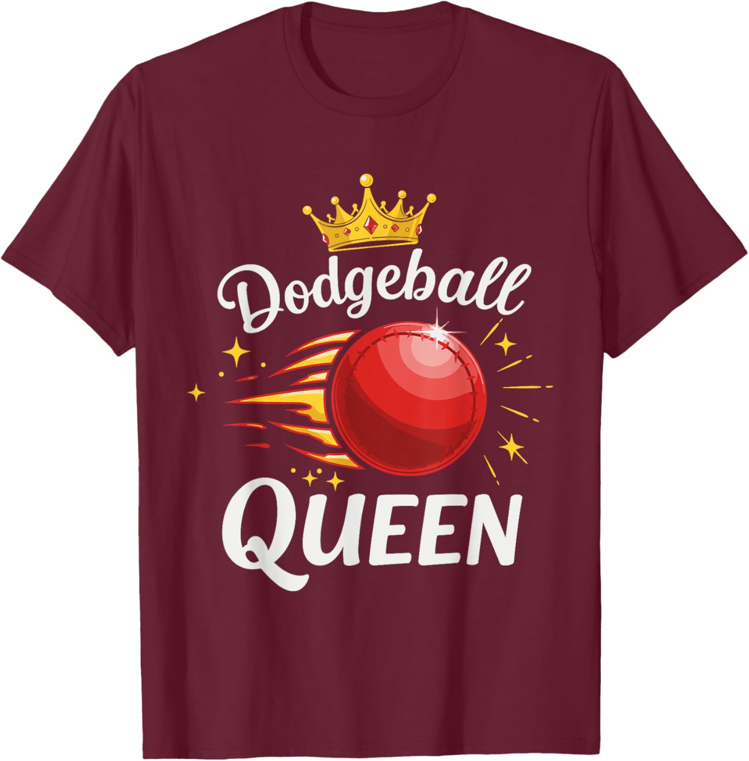 Dodgeball Queen T-Shirt with Crown and Red Ball Graphic Design - 1