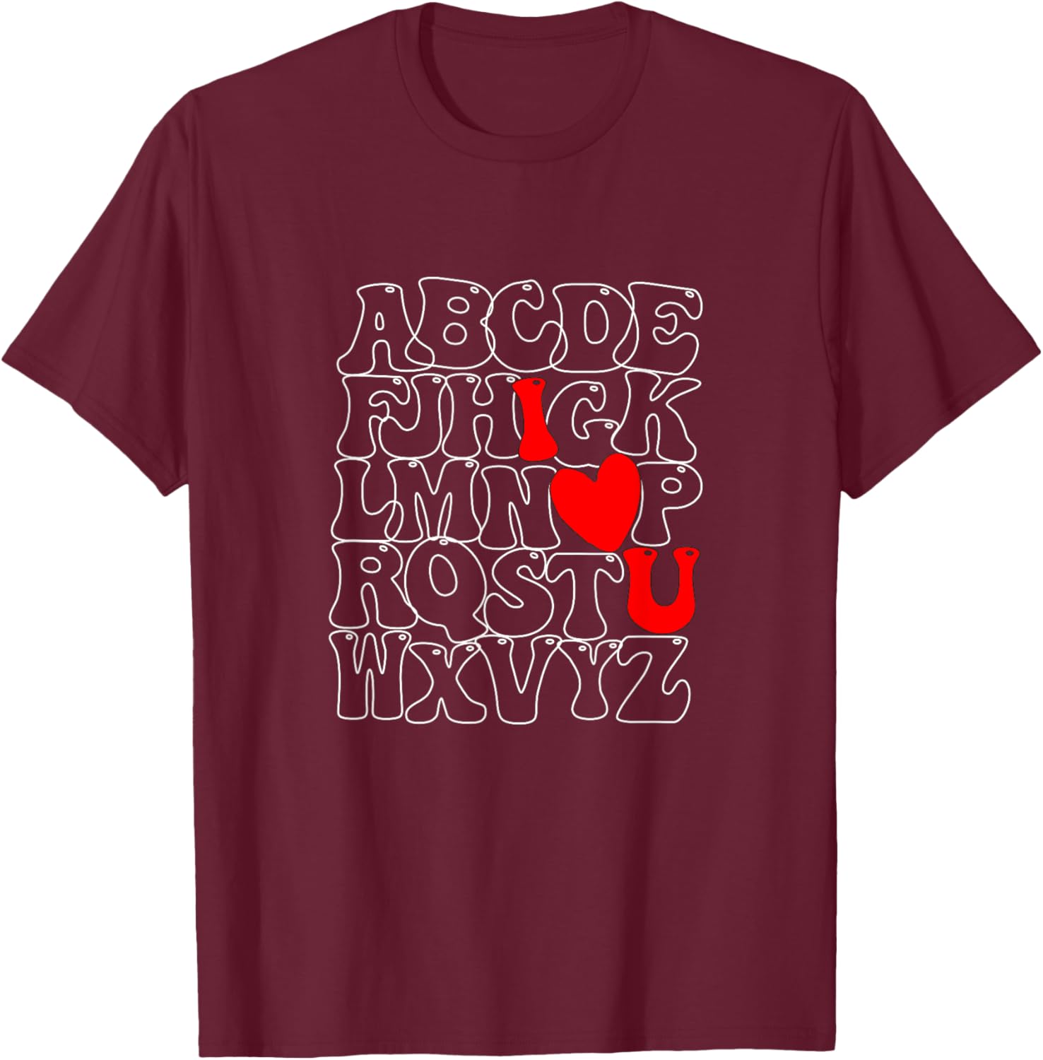 Alphabet ABC I Love You Heart T-Shirt for Valentine's Day Fun Fashion - 6