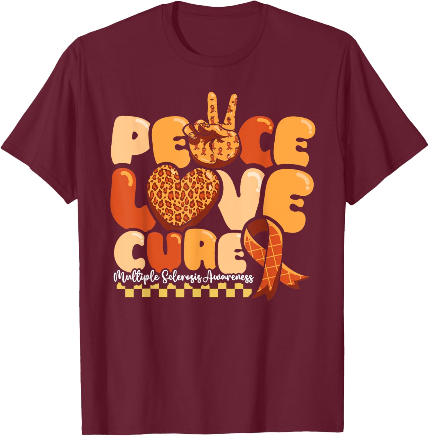 Orange Multiple Sclerosis Awareness T-Shirt Peace Love Cure Warrior - 15