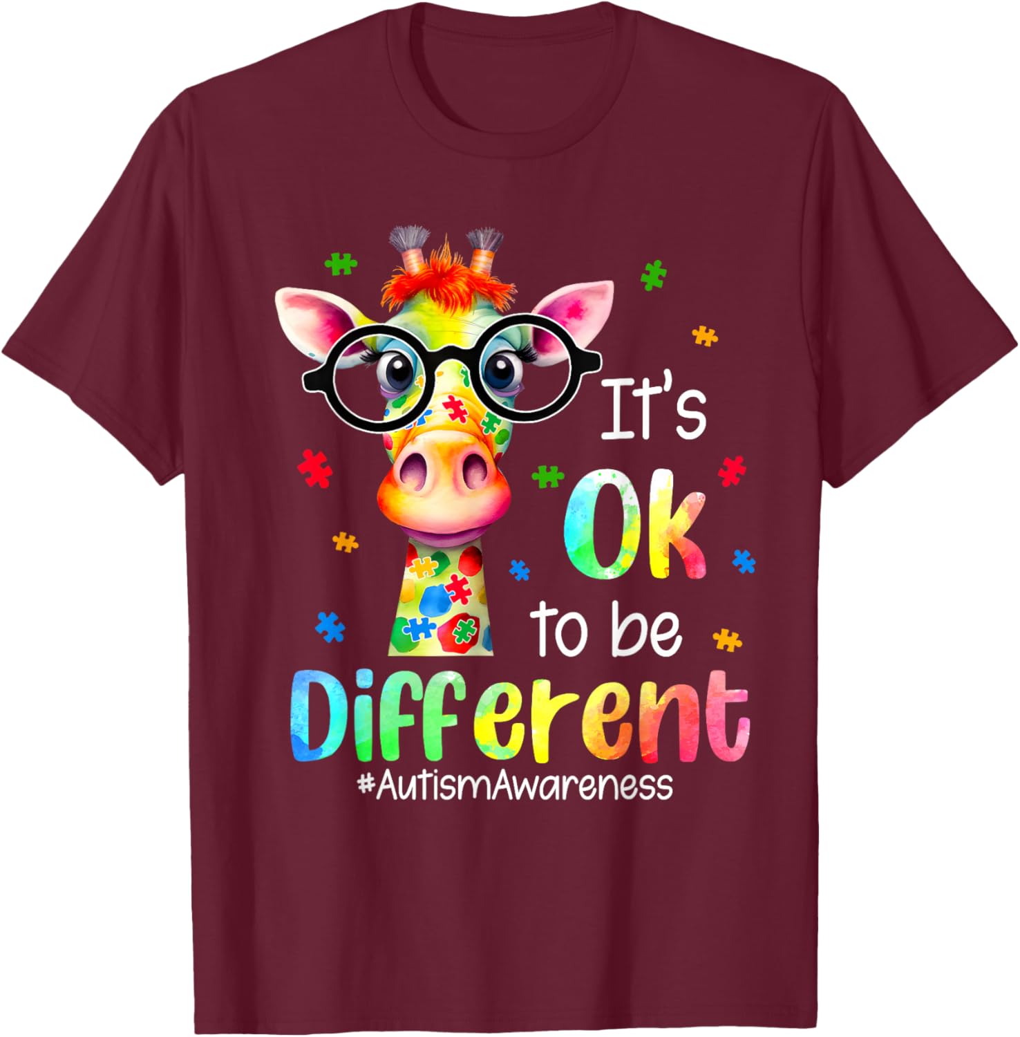 Cute Giraffe Autism Awareness T-Shirt It's Okay to Be Different - 2