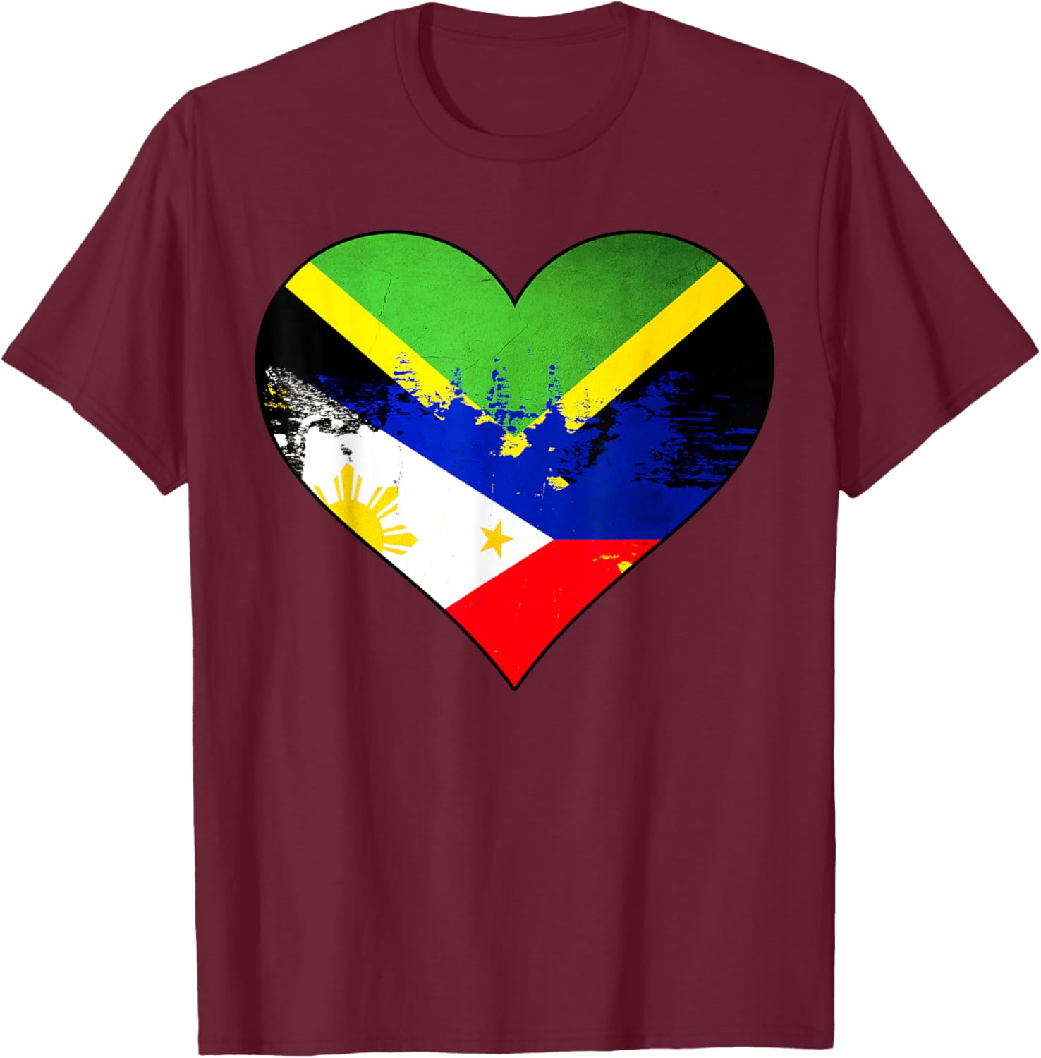Jamaican Filipino Heritage Flag Heart T-Shirt for Proud Culture Lovers - 4
