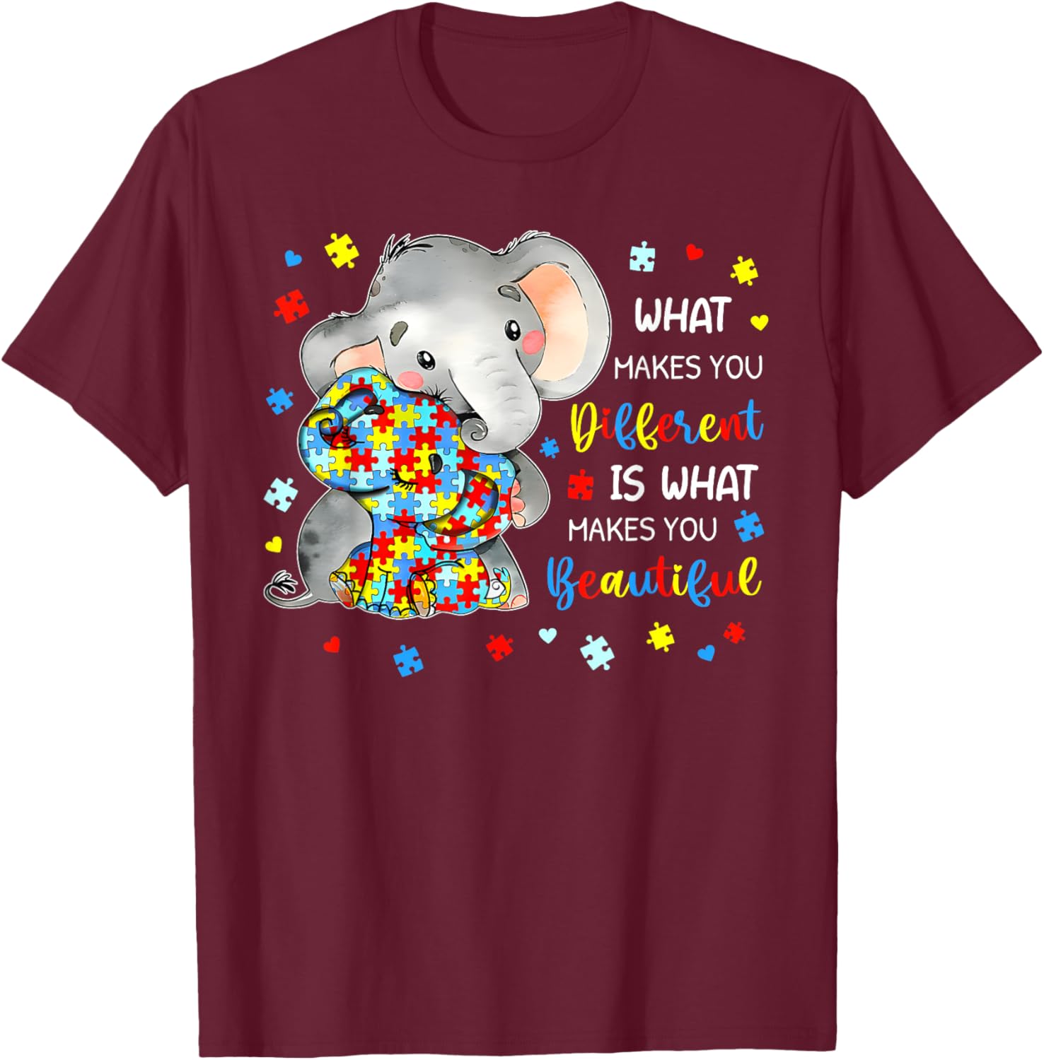 Unique Autism Awareness Elephant T-Shirt Celebrating Individuality and Beauty - 16