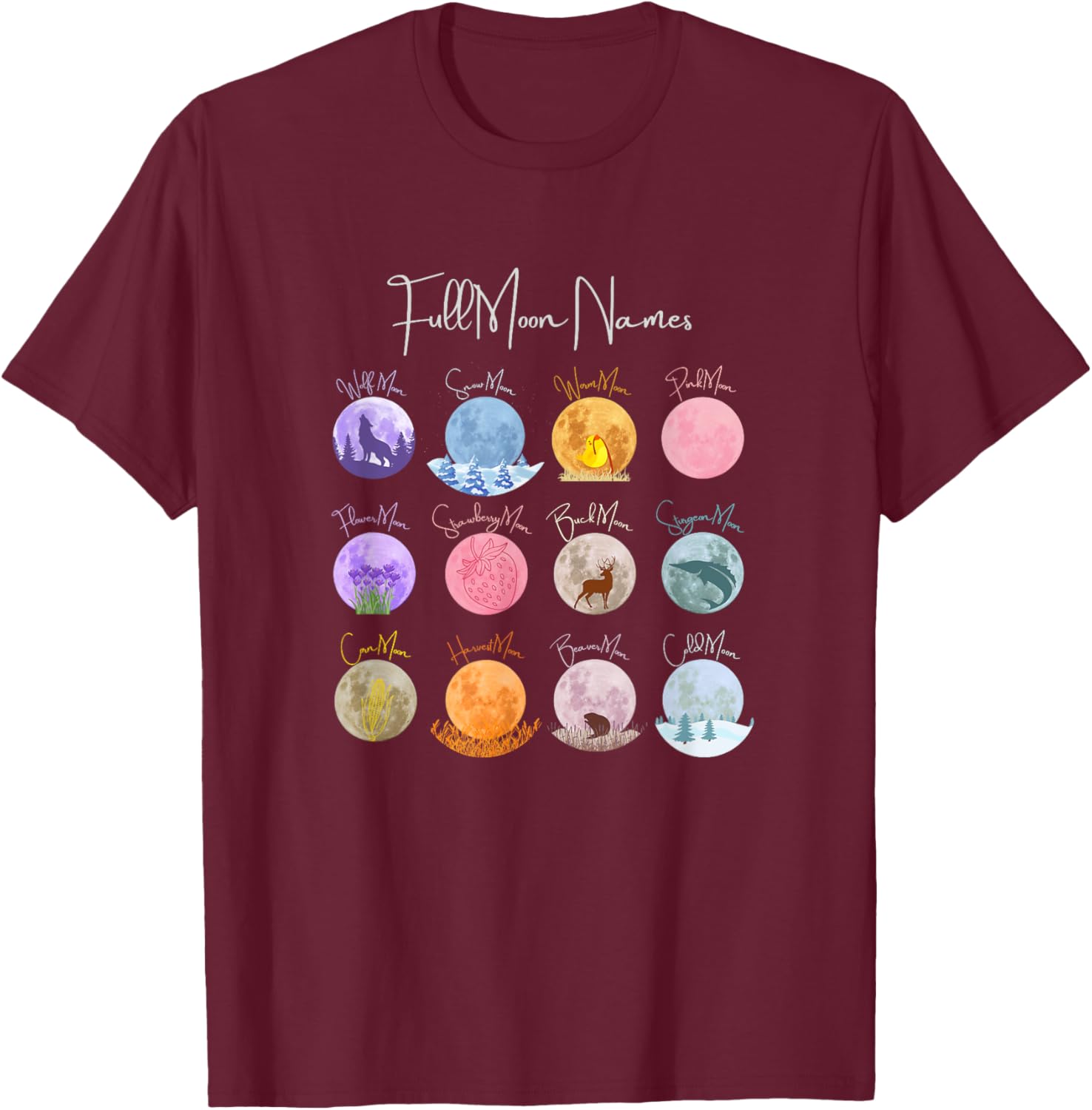 Full Moon Names T-Shirt Lunar Calendar Tees and Accessories Elegance - 2