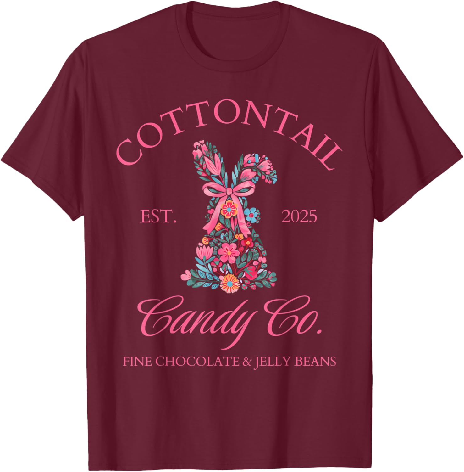 Easter Bunny Floral Coquette Bow T-Shirt for Girls and Women - 5