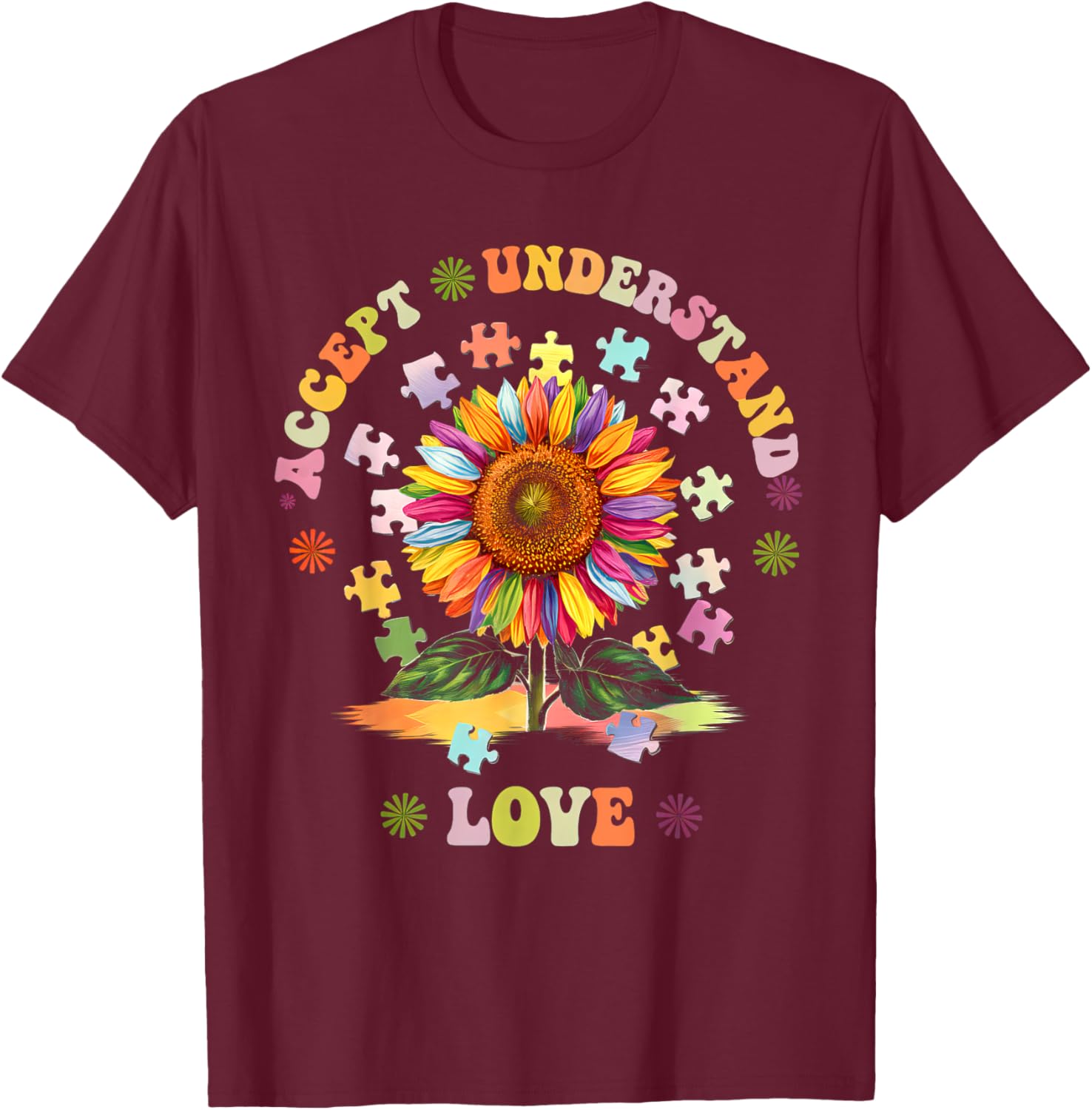 Autism Awareness Flower Women T-Shirt Accept Understand Love ASD Comfort - 18