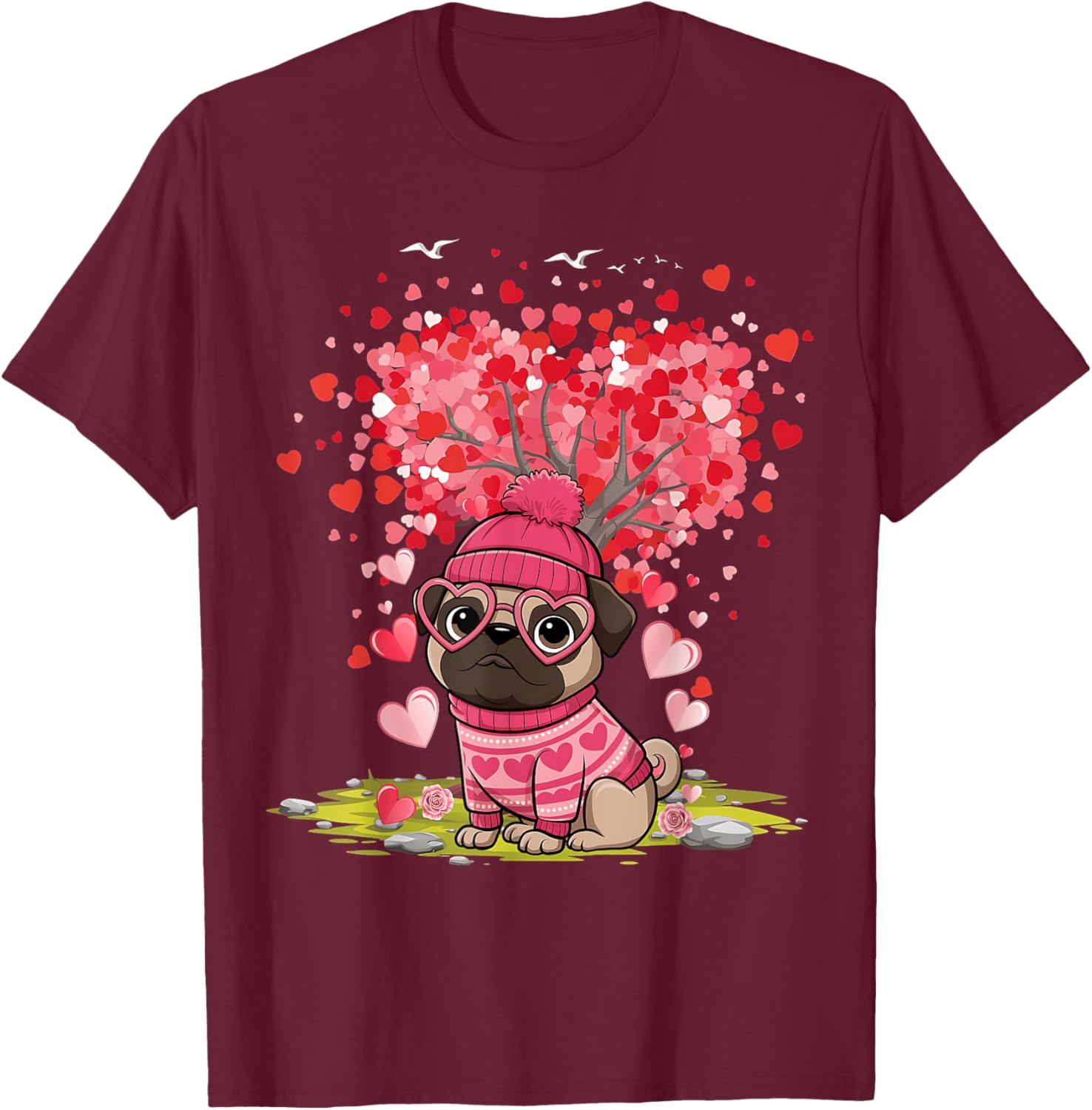 Pug Heart Tree Tee - Adorable Dog Lover Valentine's Day T-Shirt - 6