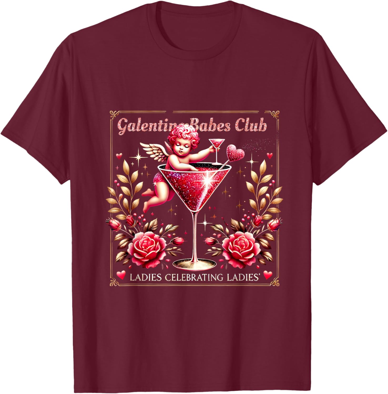 Retro Galentine Girls Club Celebration Martini Glass T-Shirt Design - 10