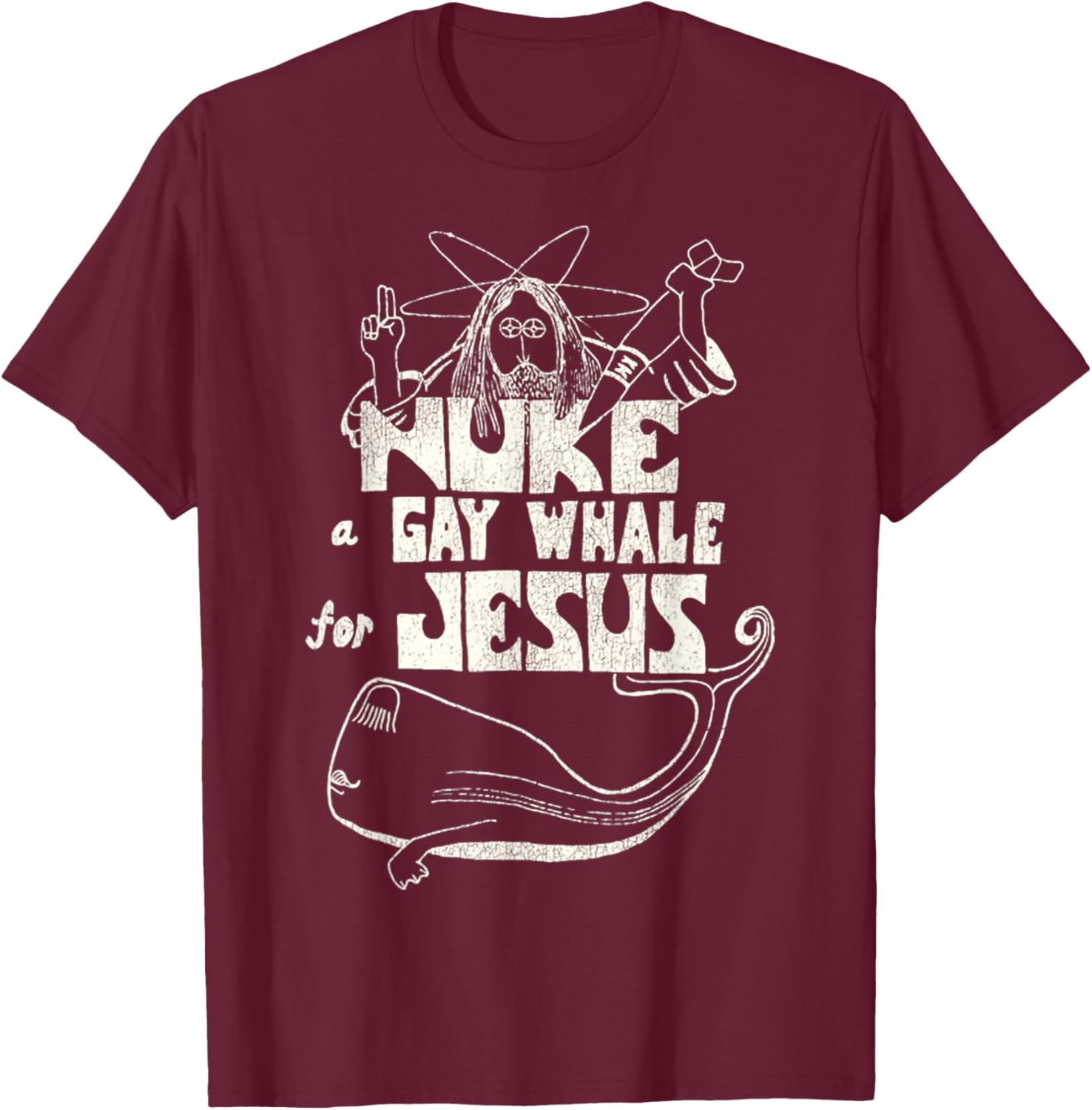 Funny Vintage 80s Nuke a Gay Whale For Jesus T-Shirt for Social Advocacy - 3