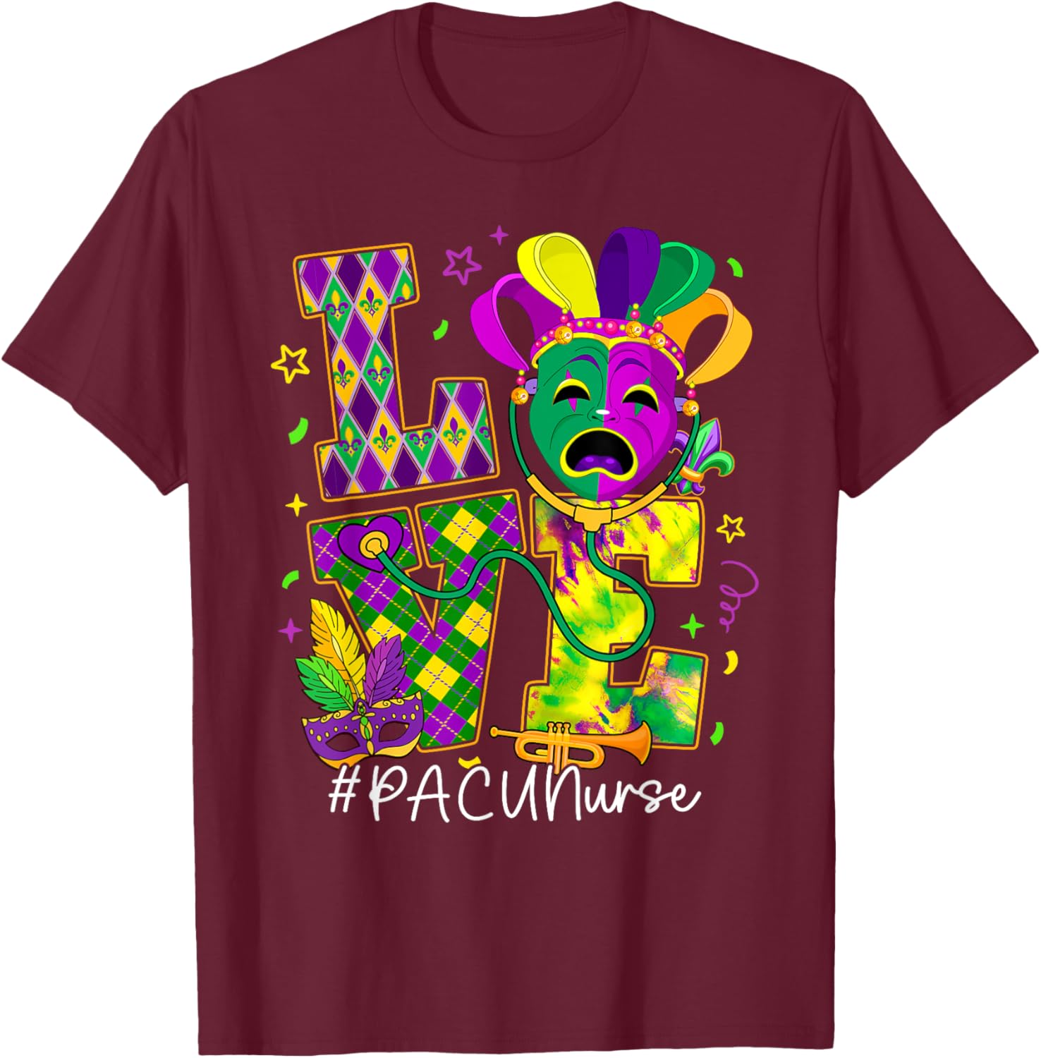 Funny LOVE Mardi Gras PACU Nurse T-Shirt for Carnival Party Fun - 6