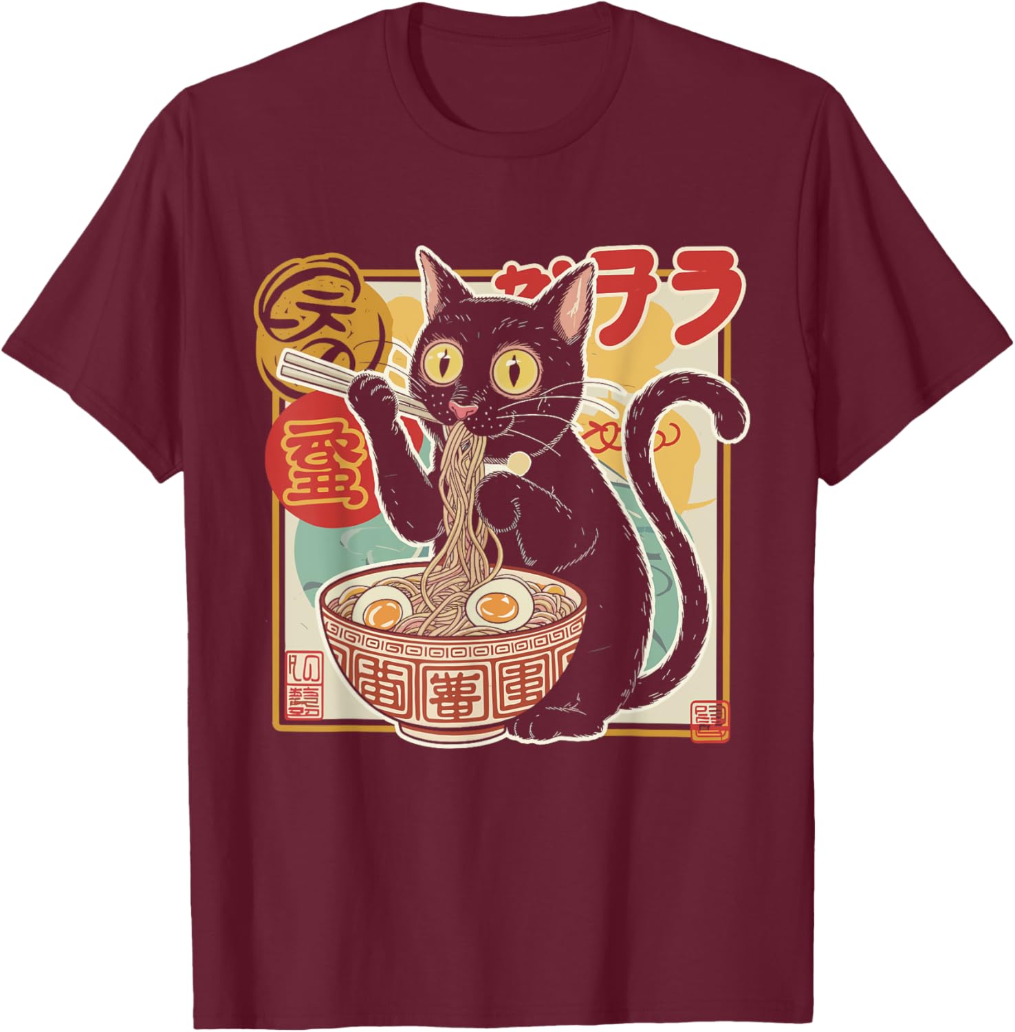 Funny Cat Eating Ramen Noodle T-Shirt for Anime Girls and Teens - 6