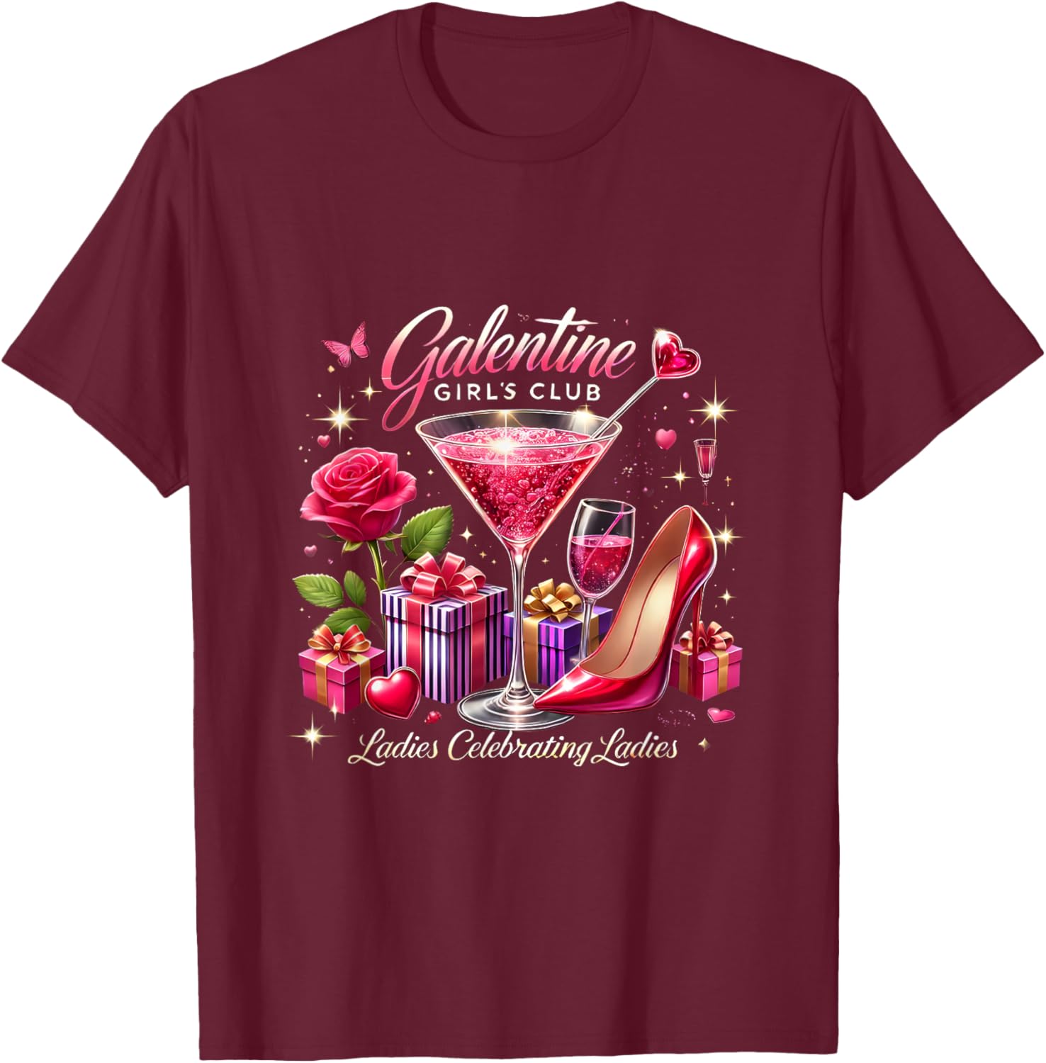 Galentine's Celebration Martini Glass T-Shirt for Fun Girls Night Out - 14