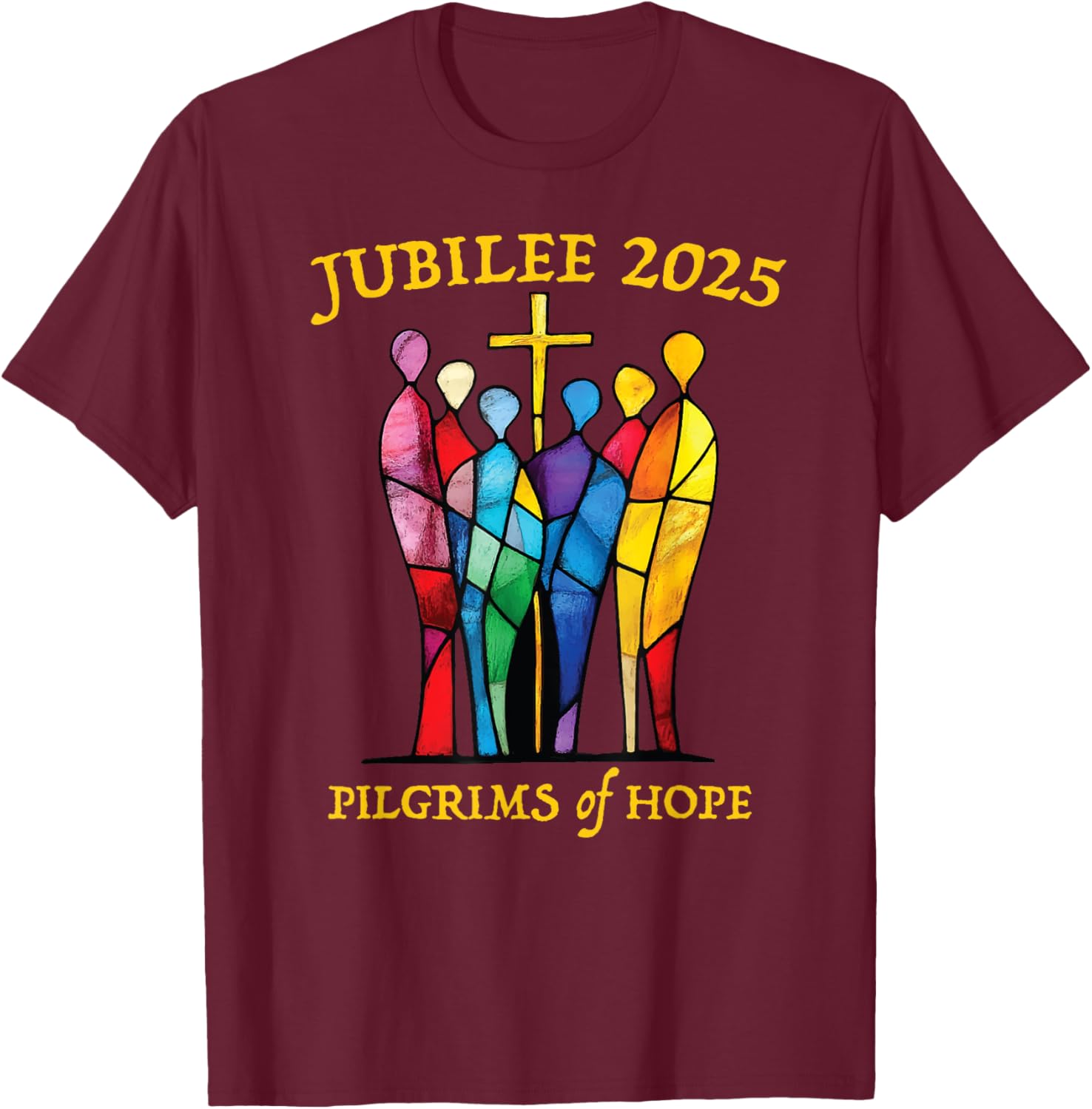 Catholic Jubilee 2025 Pilgrims of Hope Stained Glass T-Shirt for All - 1