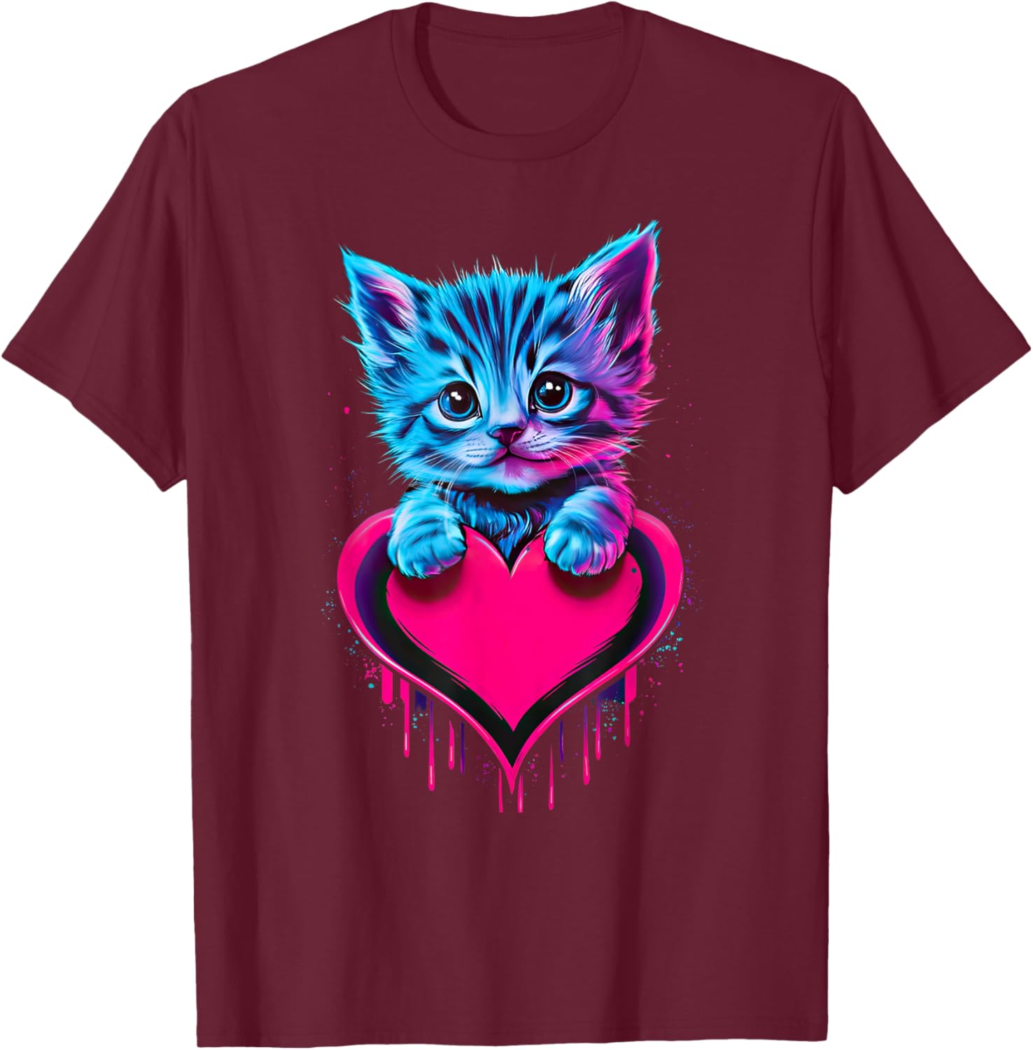 Cute Cat Valentine T-Shirt for Men, Women, and Kids - Funny Blacklight Design - 4