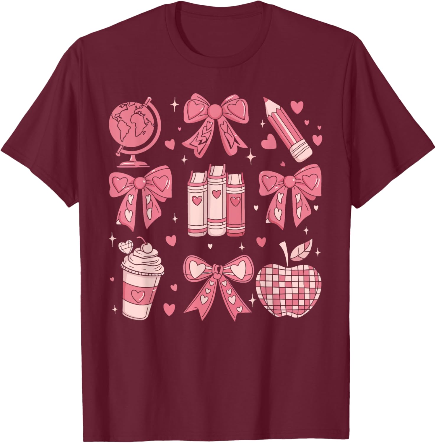 Coquette Bow Apple Book Ribbons Teacher Valentine's Day T-Shirt Gift - 14