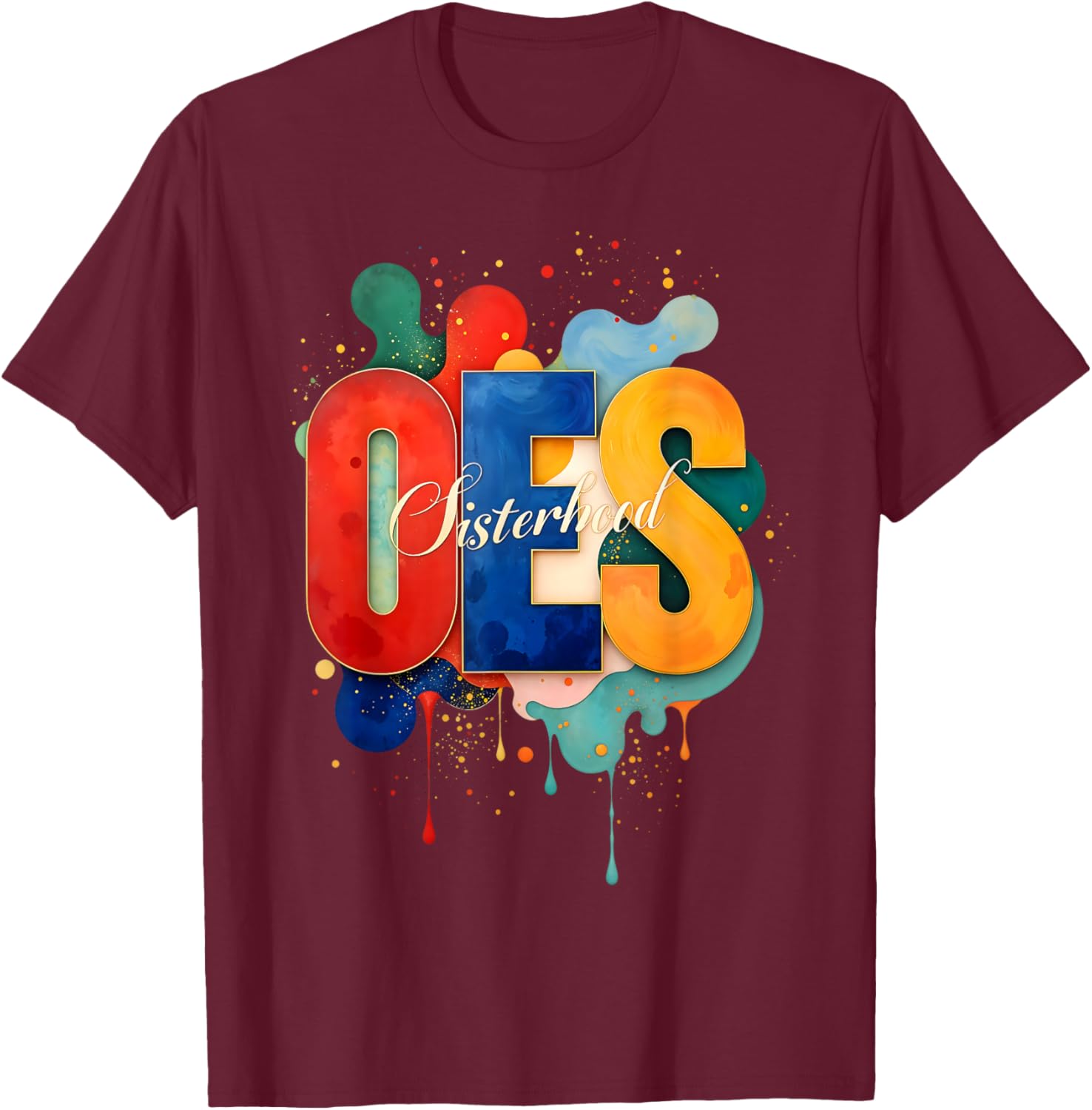Colorful OES Watercolor Paint Drip T-Shirt for Order of the Eastern Star - 11