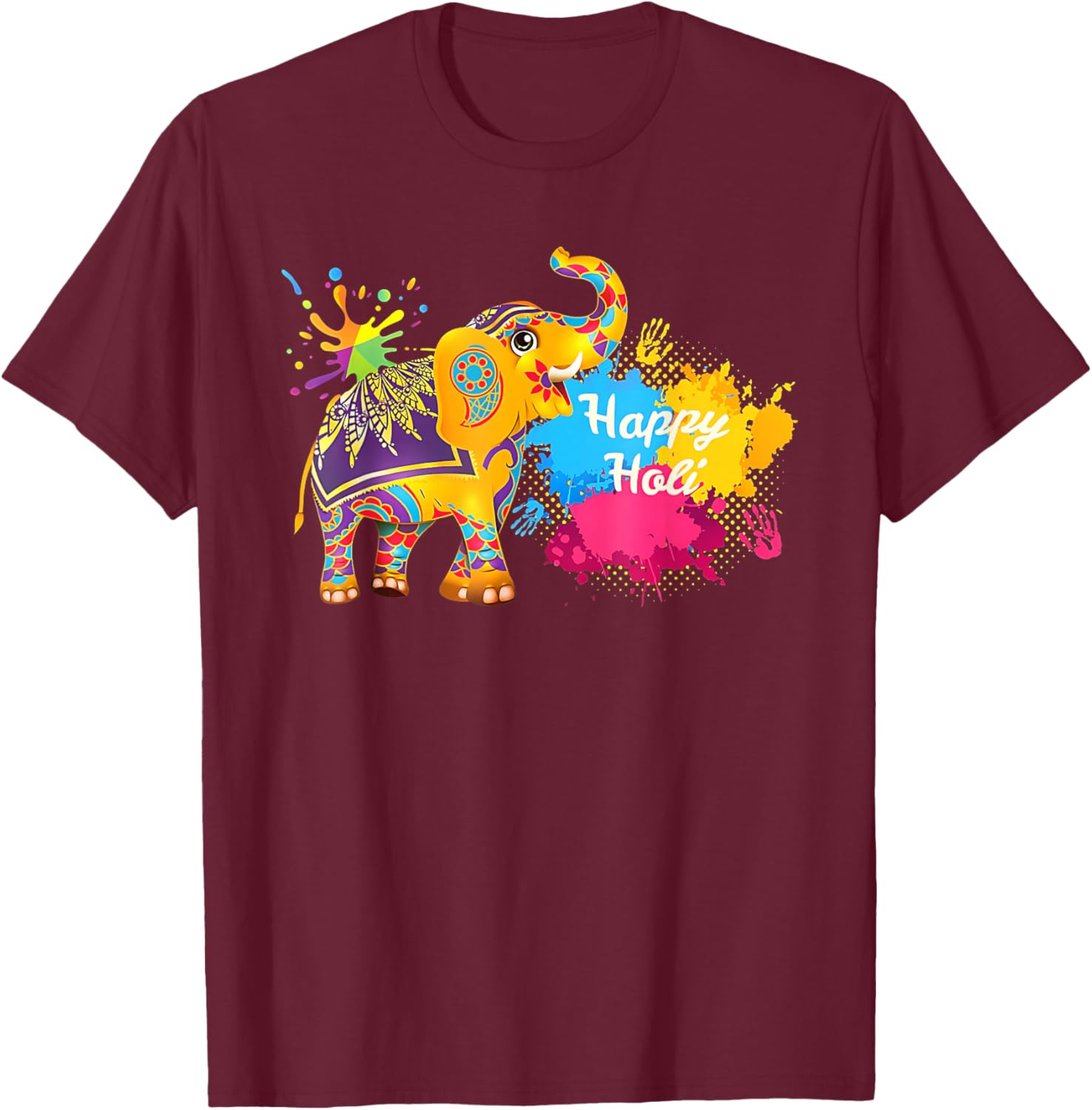 Happy Holi Elephant T-Shirt for Men, Women, and Kids - Colorful India Apparel - 2