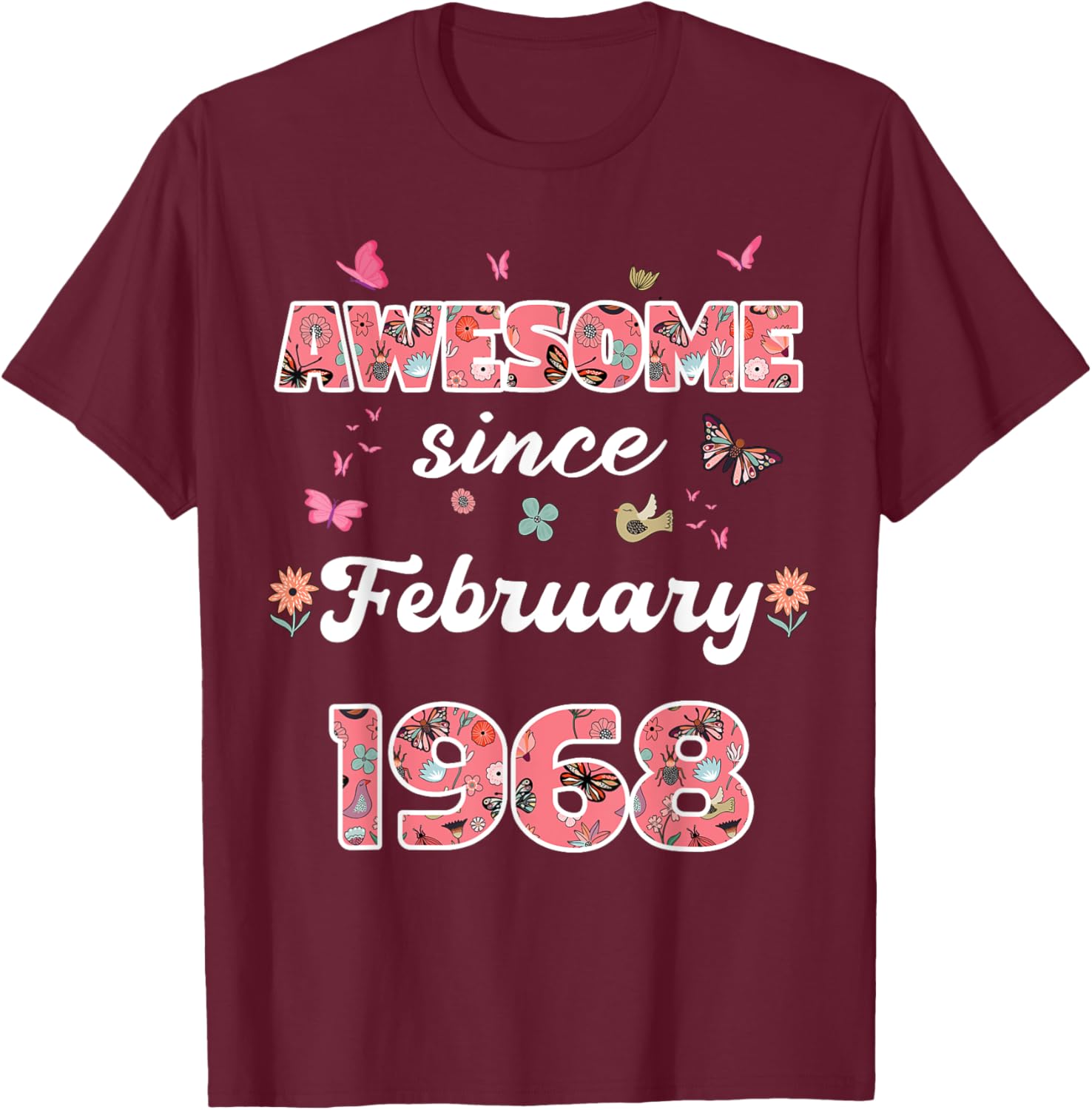Vintage February 1968 Flowers Birthday T-Shirt for a Special Celebration - 17