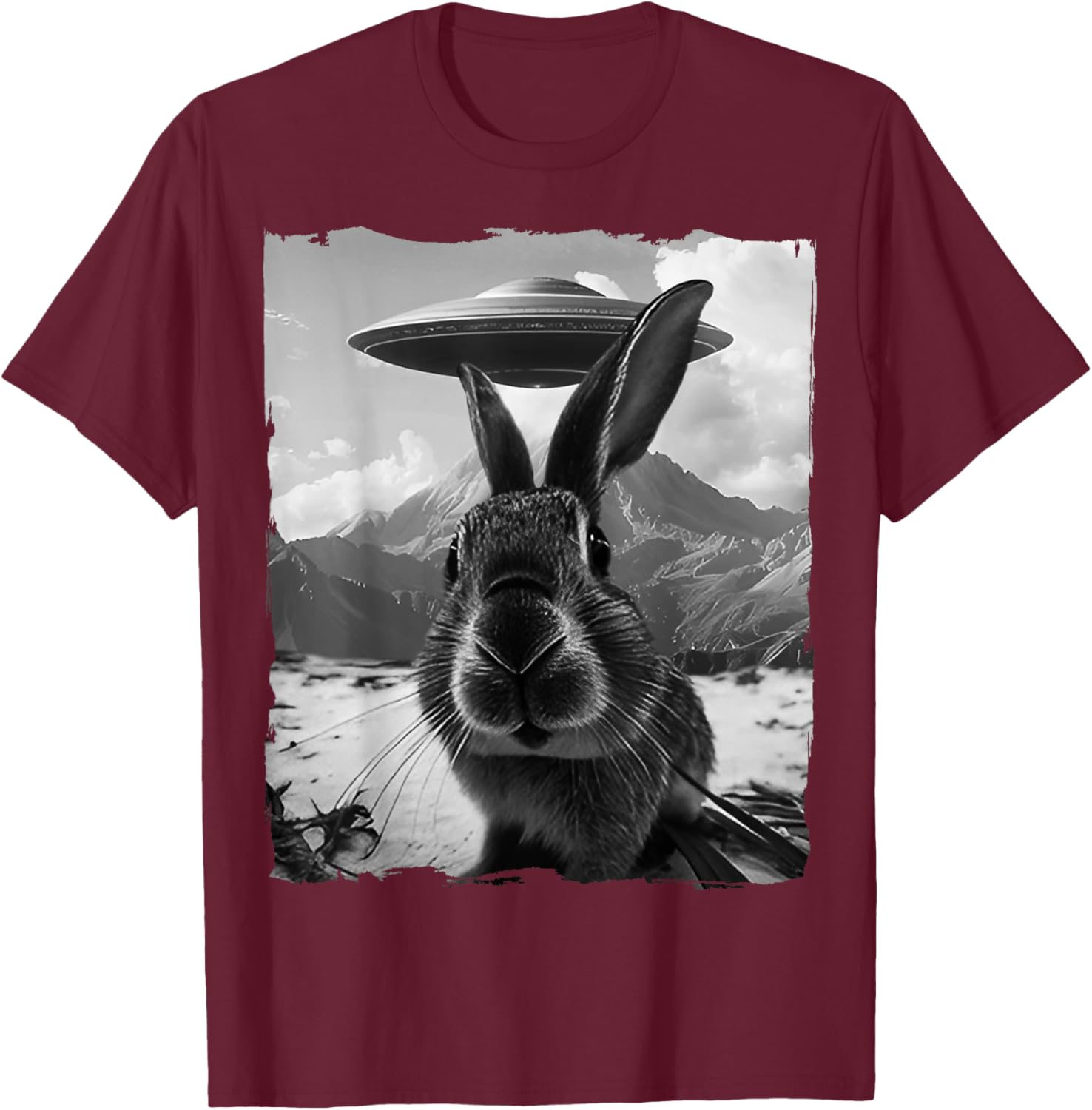 Cute Bunny Rabbit Selfie with Alien and UFO T-Shirt for Fun Lovers - 5