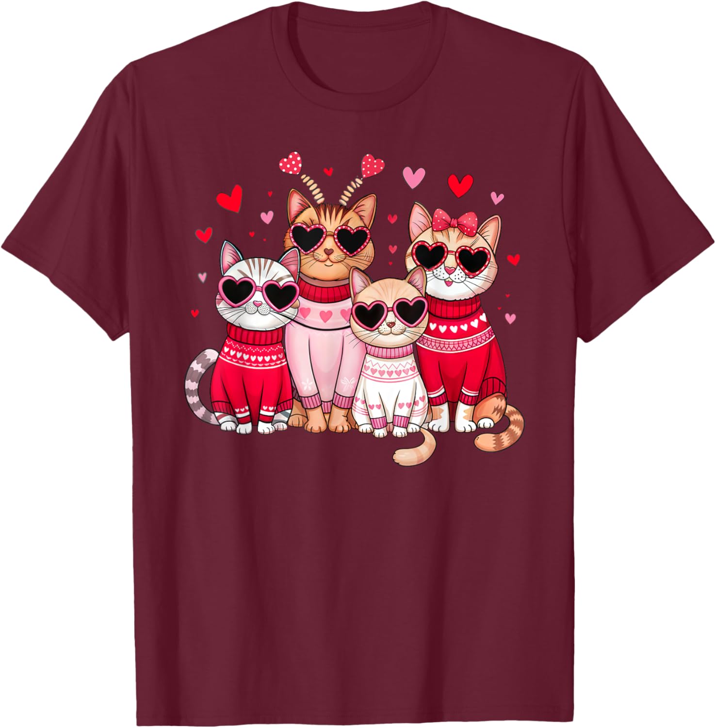 Retro Cat Heart Valentine's Day T-Shirt for Men and Boys, Cute Love Tee - 18