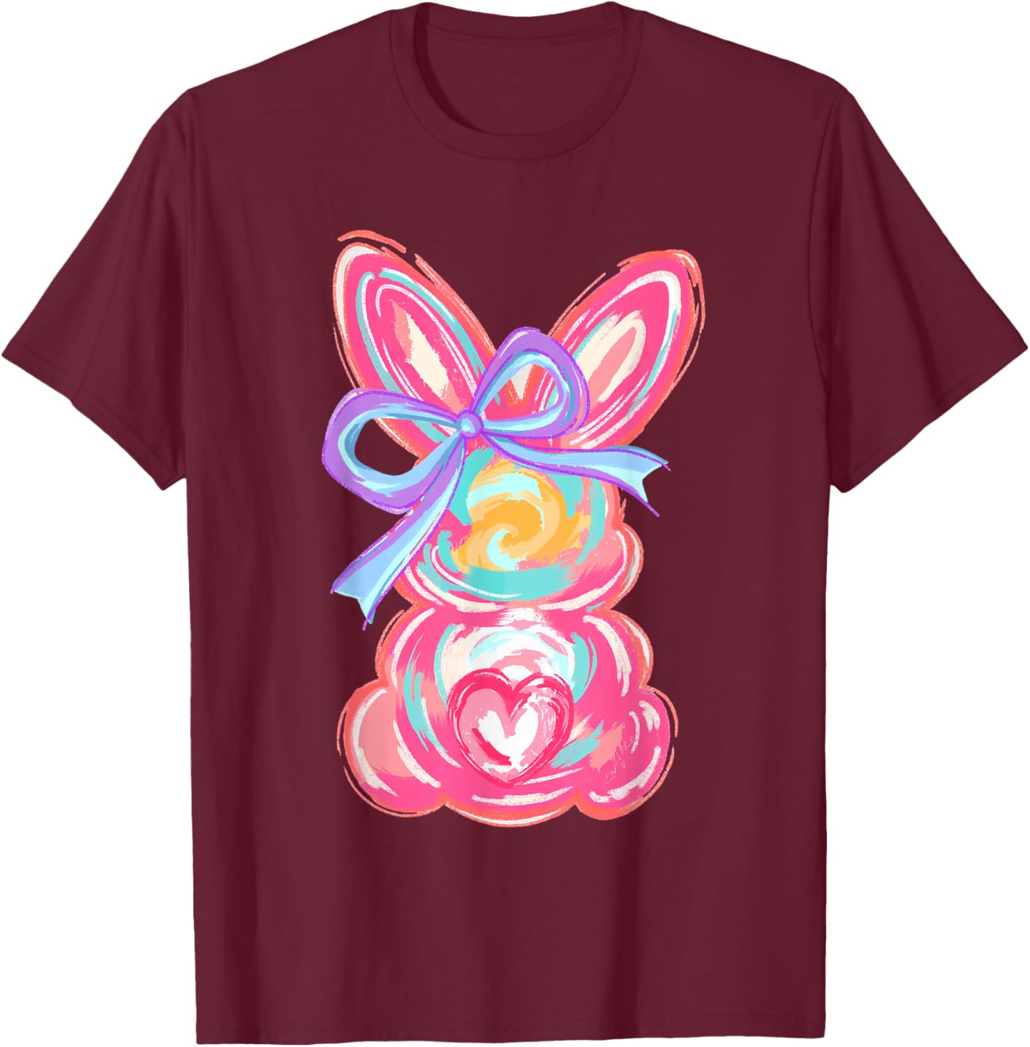 Cute Easter Bunny Bow Tie Dye T-Shirt for Girls and Women - 13