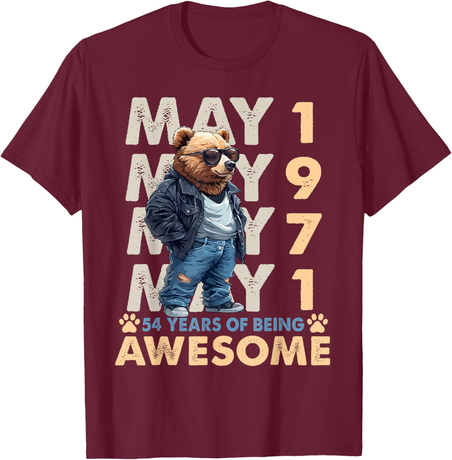 54th Birthday Bear Legends May 1971 T-Shirt for Men - Fun Gift Idea - 26