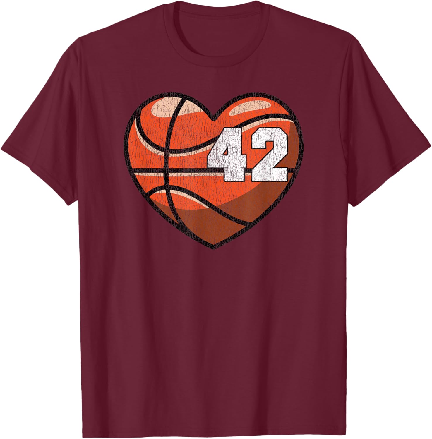 Distressed Heart Design Basketball Number 42 T-Shirt for Fans - 16
