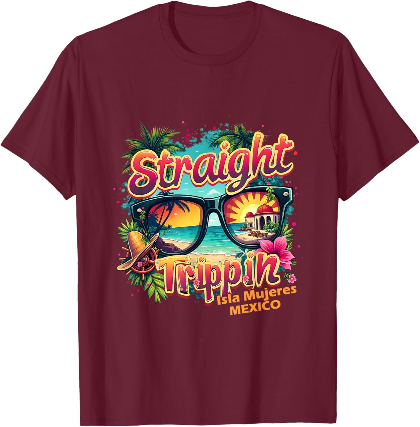 Isla Mujeres 2025 Retro Straight Trippin T-Shirt for Vacation Fun - 13
