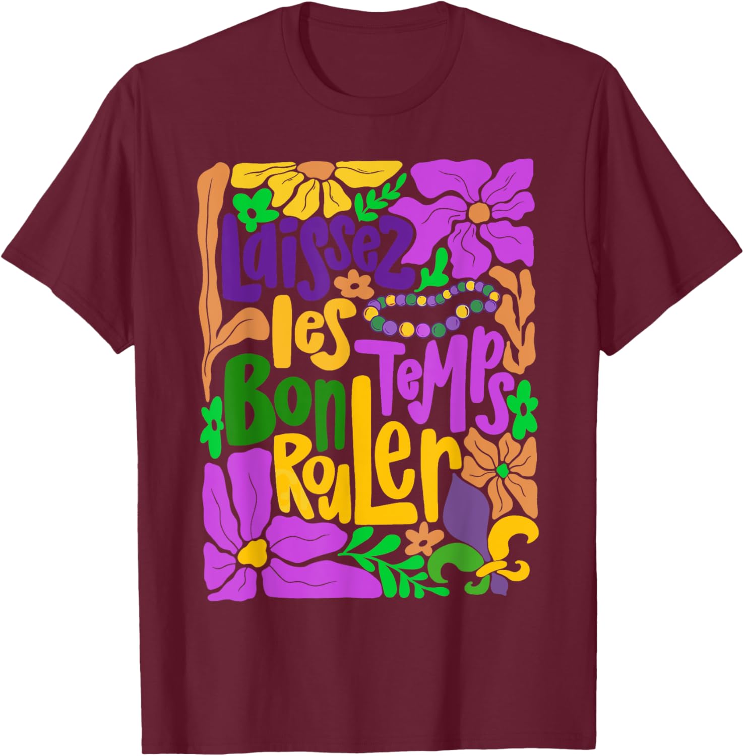 Laissez Les Bon Temps Rouler Mardi Gras Boho Floral T-Shirt for Fun Celebrations - 5