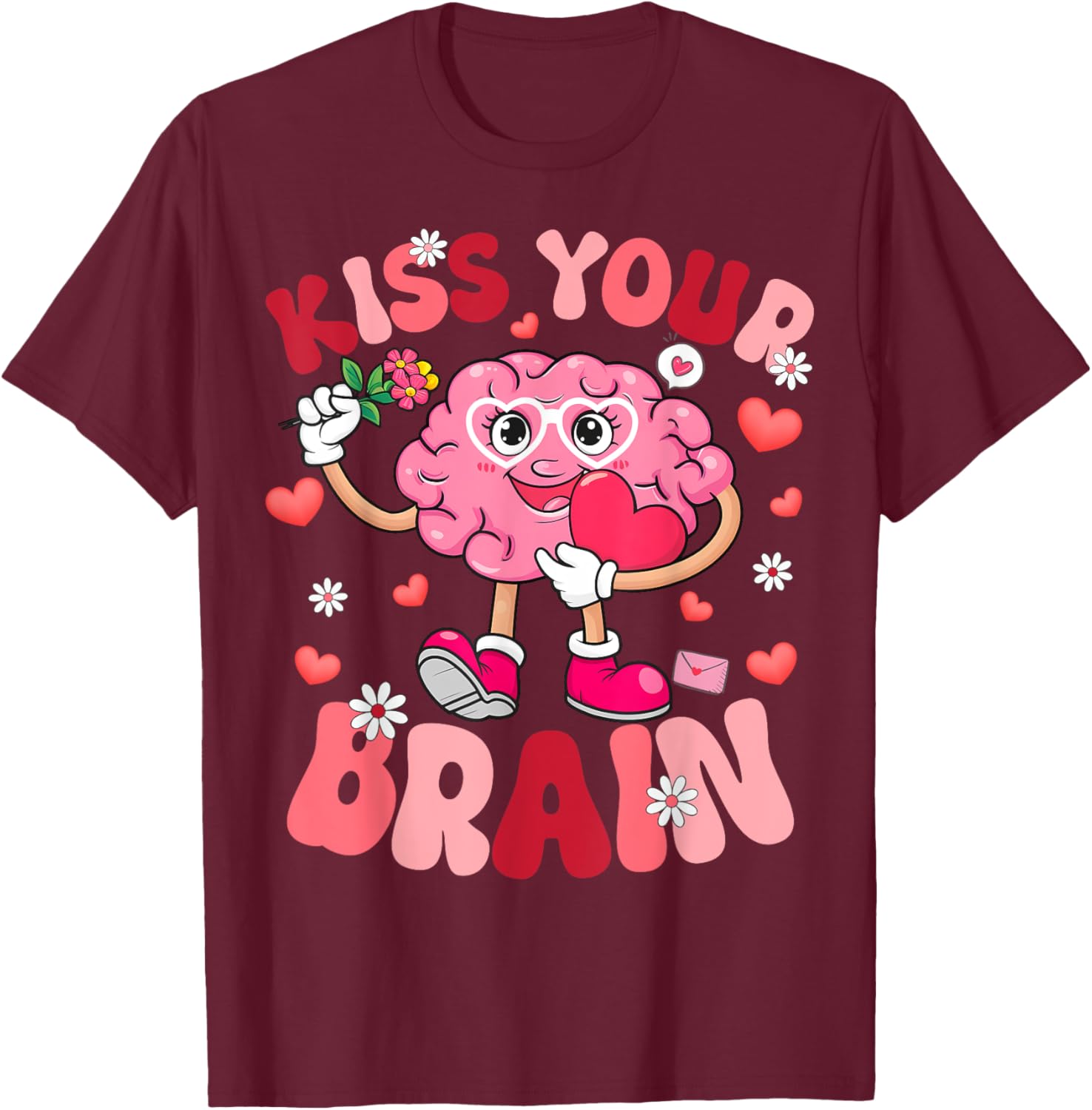Kiss Your Brain Retro Valentines Day T-Shirt for Teacher Squad & Kids - 1