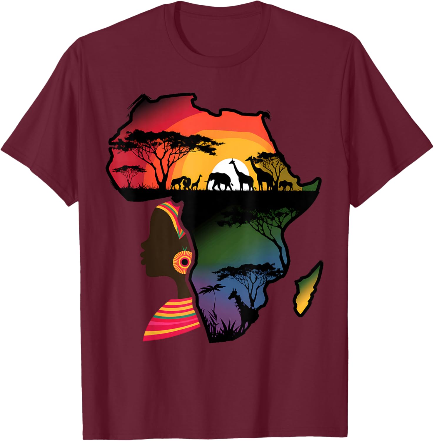 Black Women Afro Map Safari Animals T-Shirt Celebrating African Heritage - 8