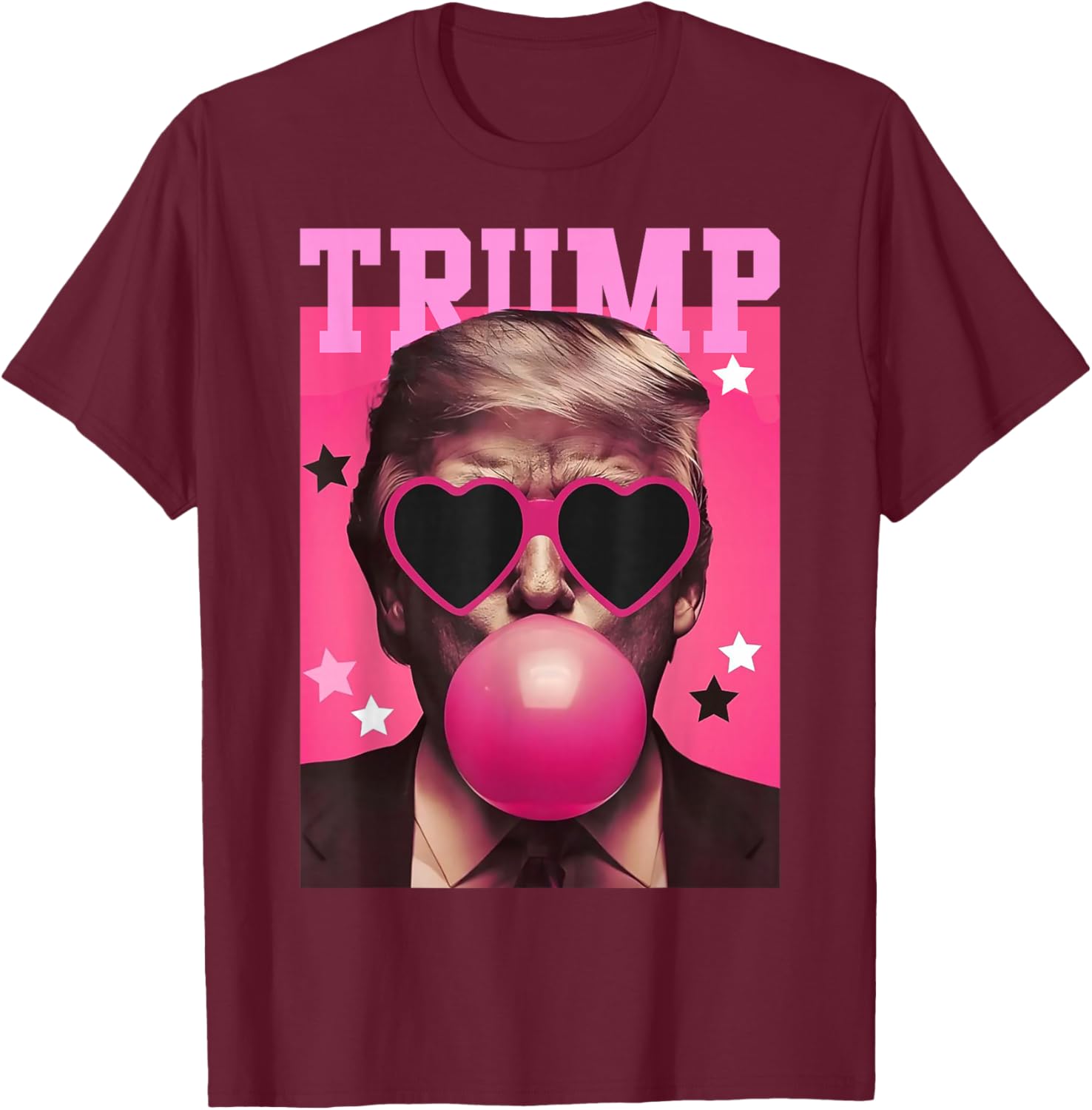 Funny Trump Bubble Gum Pink T-Shirt with Heart Sunglasses for Trendy Vibes - 25