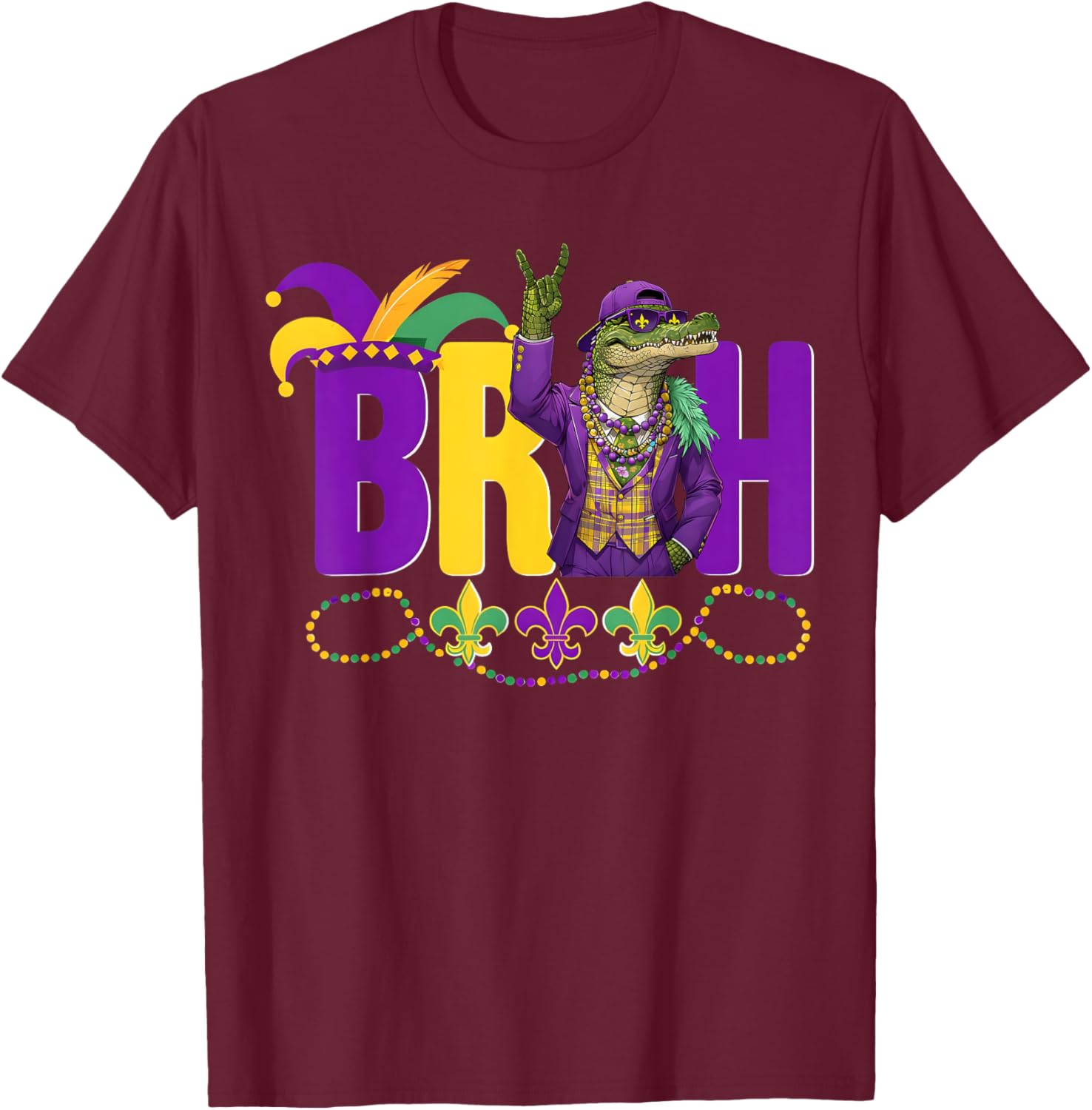 Bruh Mardi Gras Alligator Funny Meme T-Shirt for Boys and Teens - 23