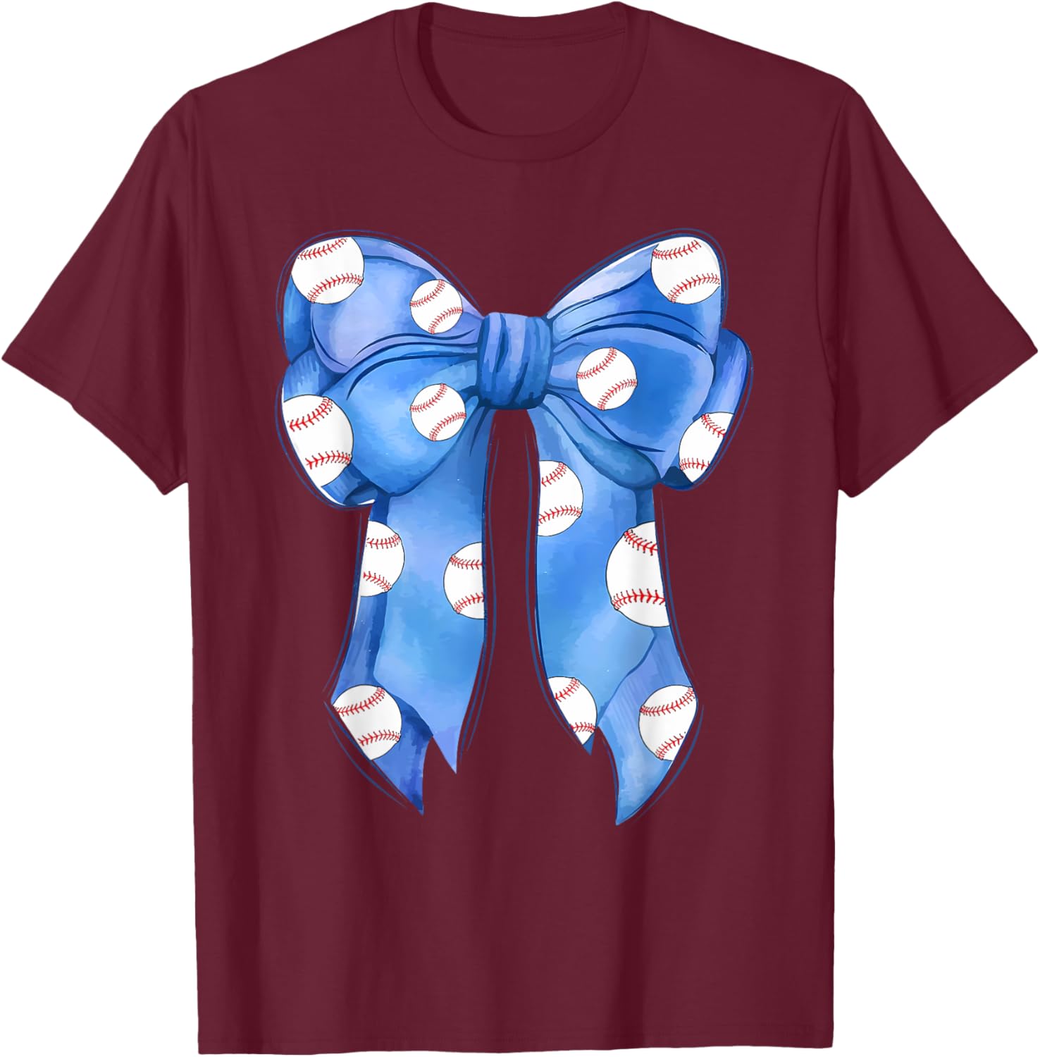 Funny Baseball Blue Team T-Shirt with Coquette Bow for Fans and Players - 3
