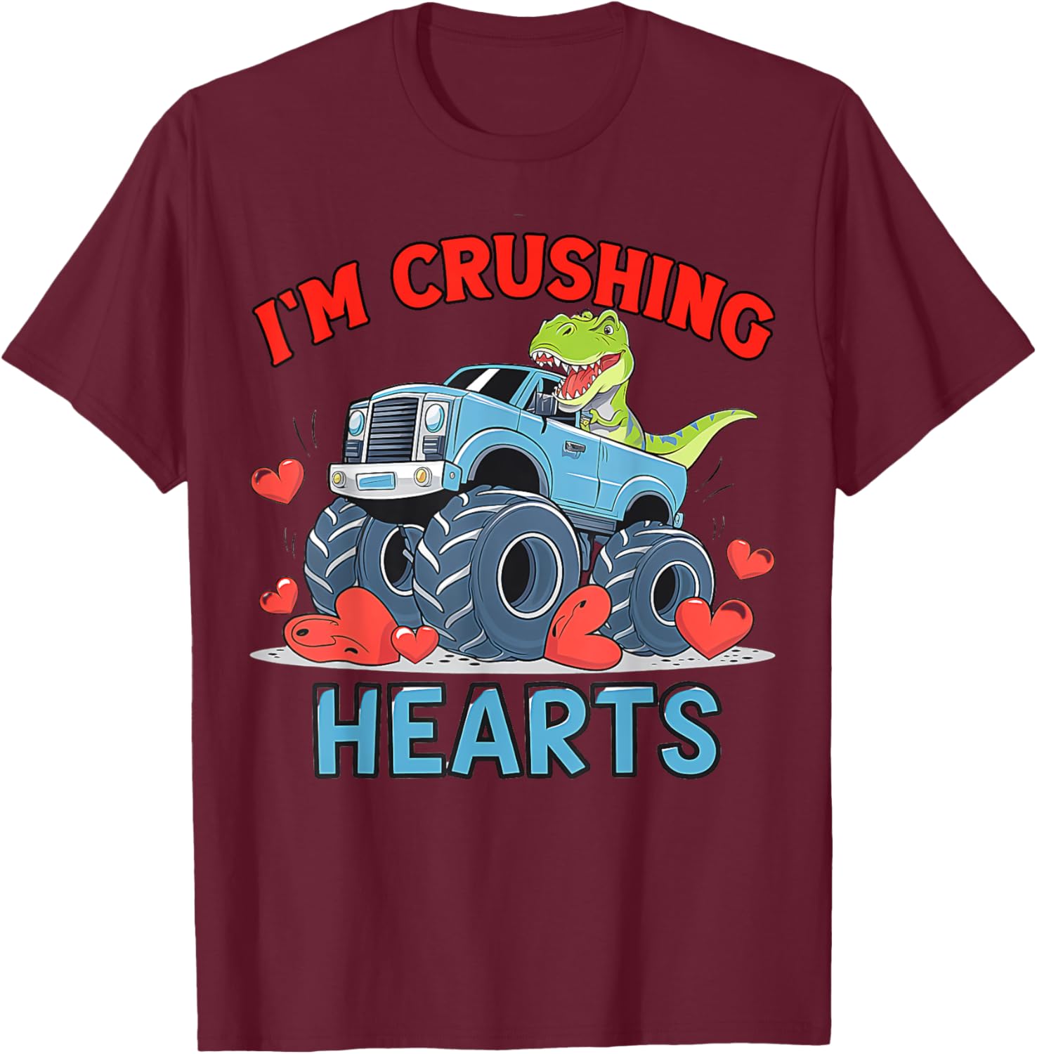 Hearts Crusher Monster Truck Valentine's Day T-Shirt for Kids and Adults - 11