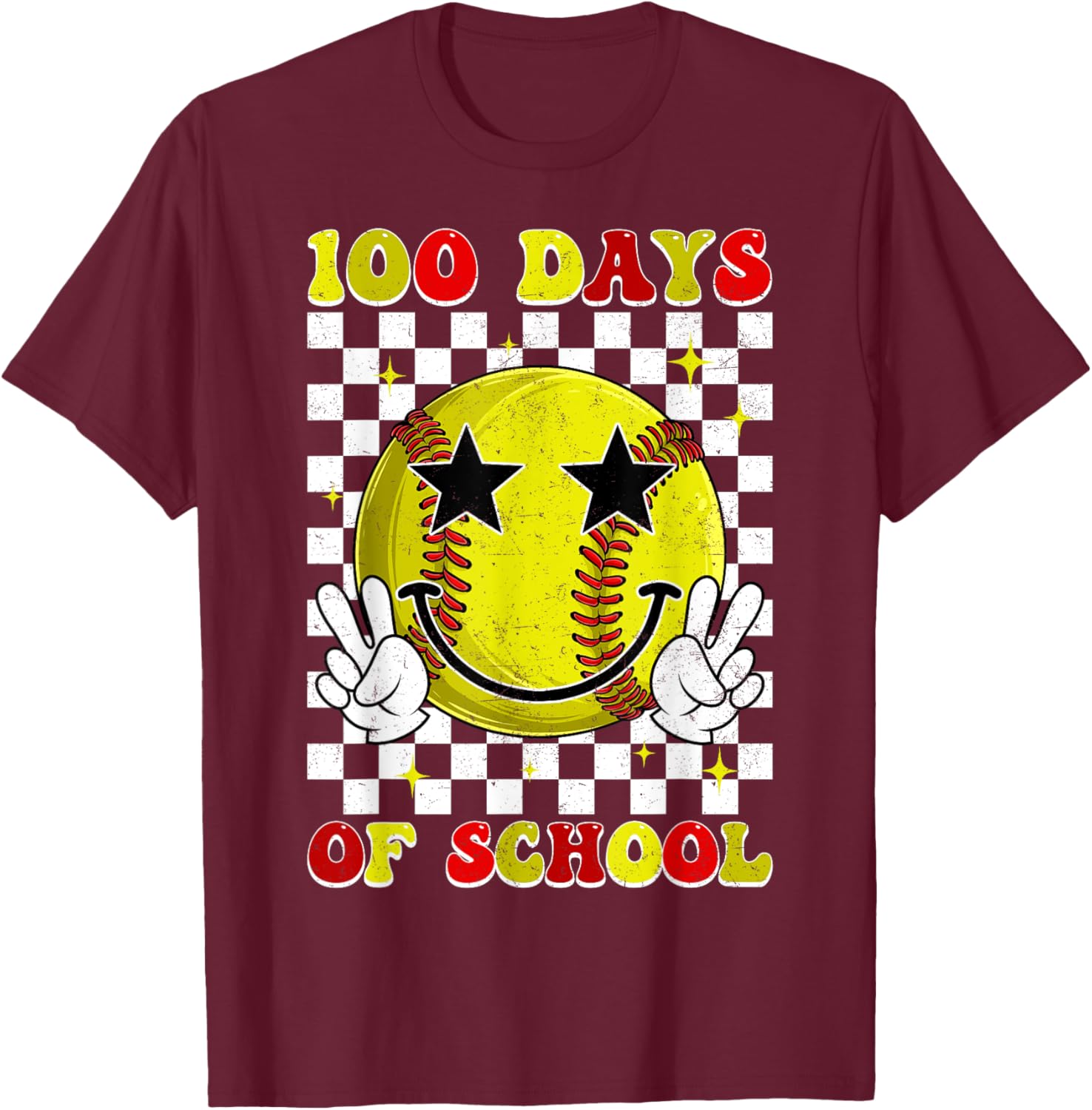 Groovy 100 Days Smarter Softball T-Shirt for Boys, Fun School Style - 7