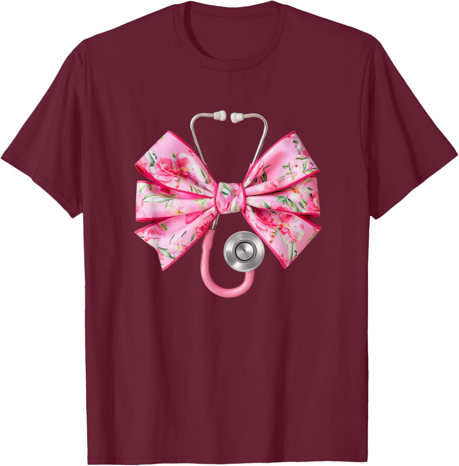 Pink Coquette Nurse Stethoscope Bow T-Shirt for Nurse Appreciation Gift - 4