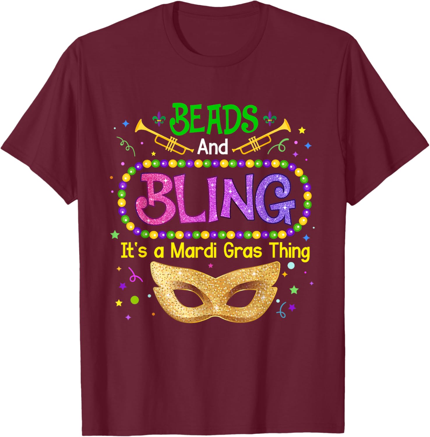 Mardi Gras Beads & Bling Carnival Party T-Shirt for Festive Fun - 6