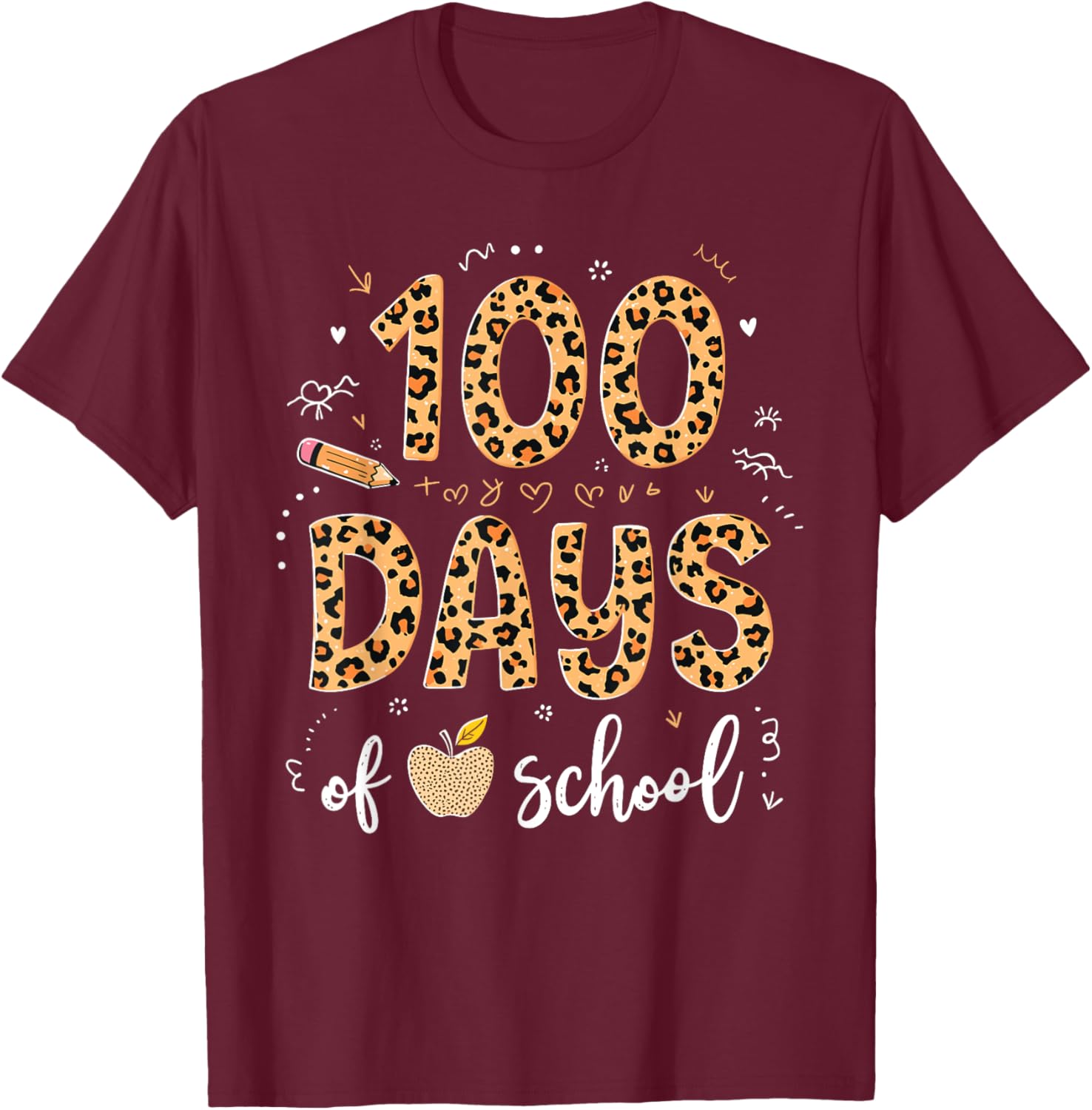 100 Days of School Leopard Print T-Shirt for Kids and Teachers - 8