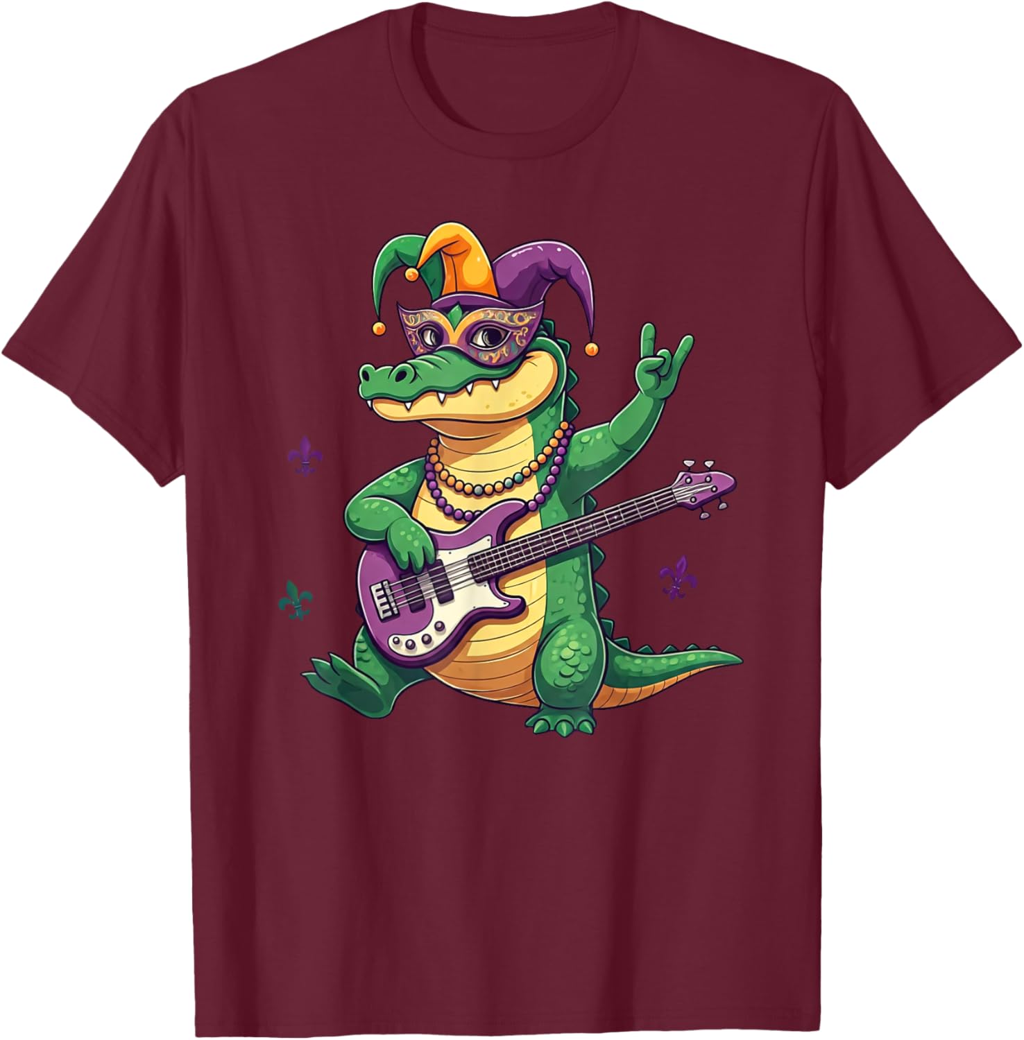 Bass Guitar Alligator Mardi Gras T-Shirt for Men, Women, and Kids - 10