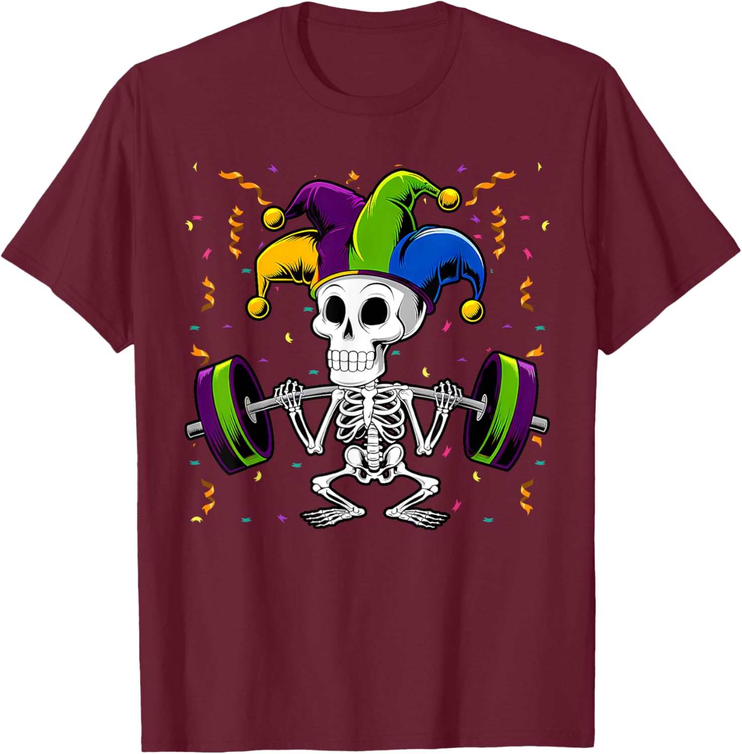 Jester Skeleton Deadlift T-Shirt for Mardi Gras Gym Lovers - 7